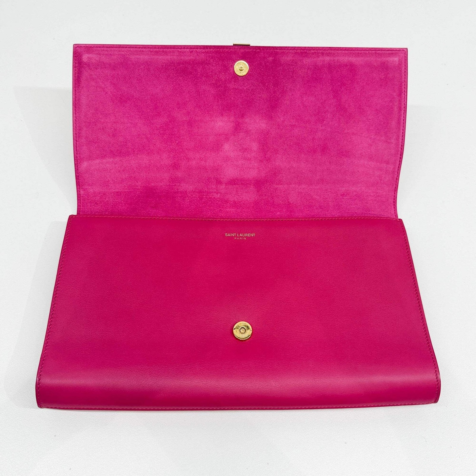 SAINT LAURENT Ligne Y Pink Leather Clutch Bag