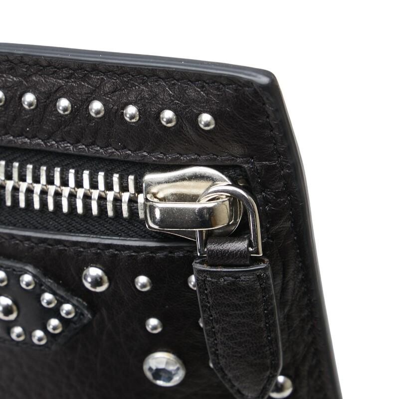 Givenchy Pandora Clutch Leather Black Silver Womens Studded Jeweled Zipper