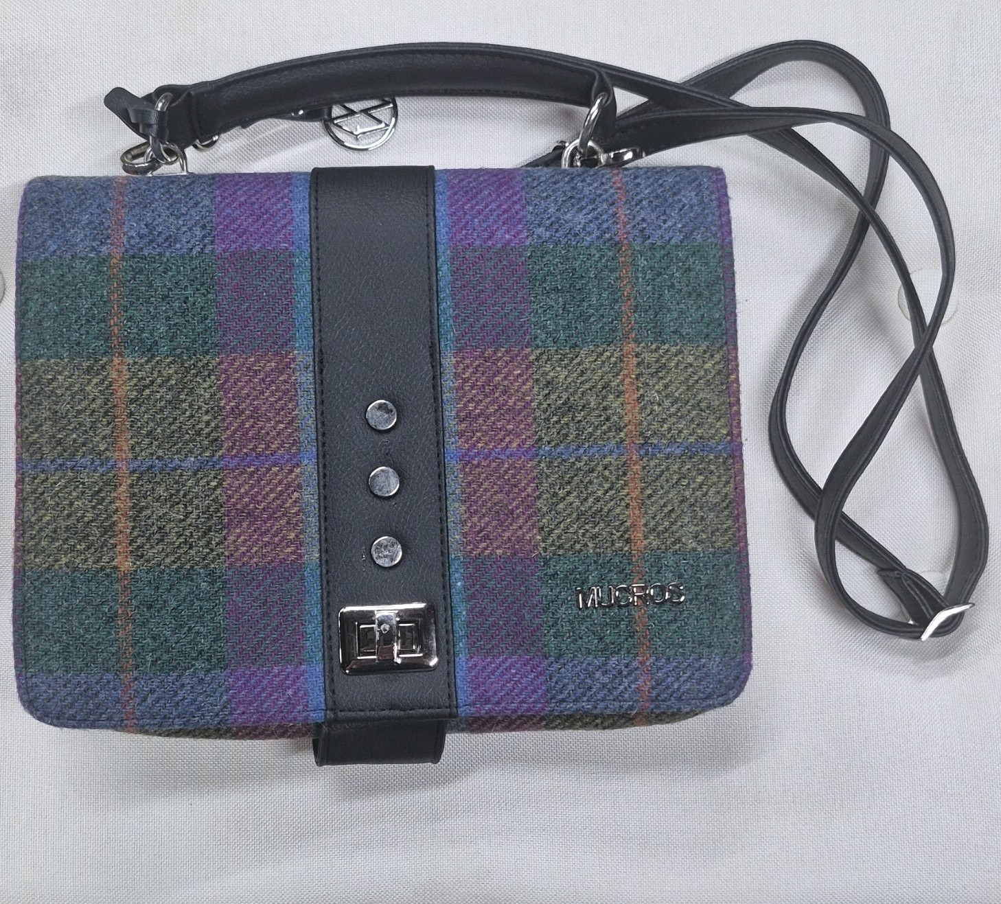 Mucros Weavers Multicolor Plaid Crossbody Bag w/ Buckle, Lined Pockets