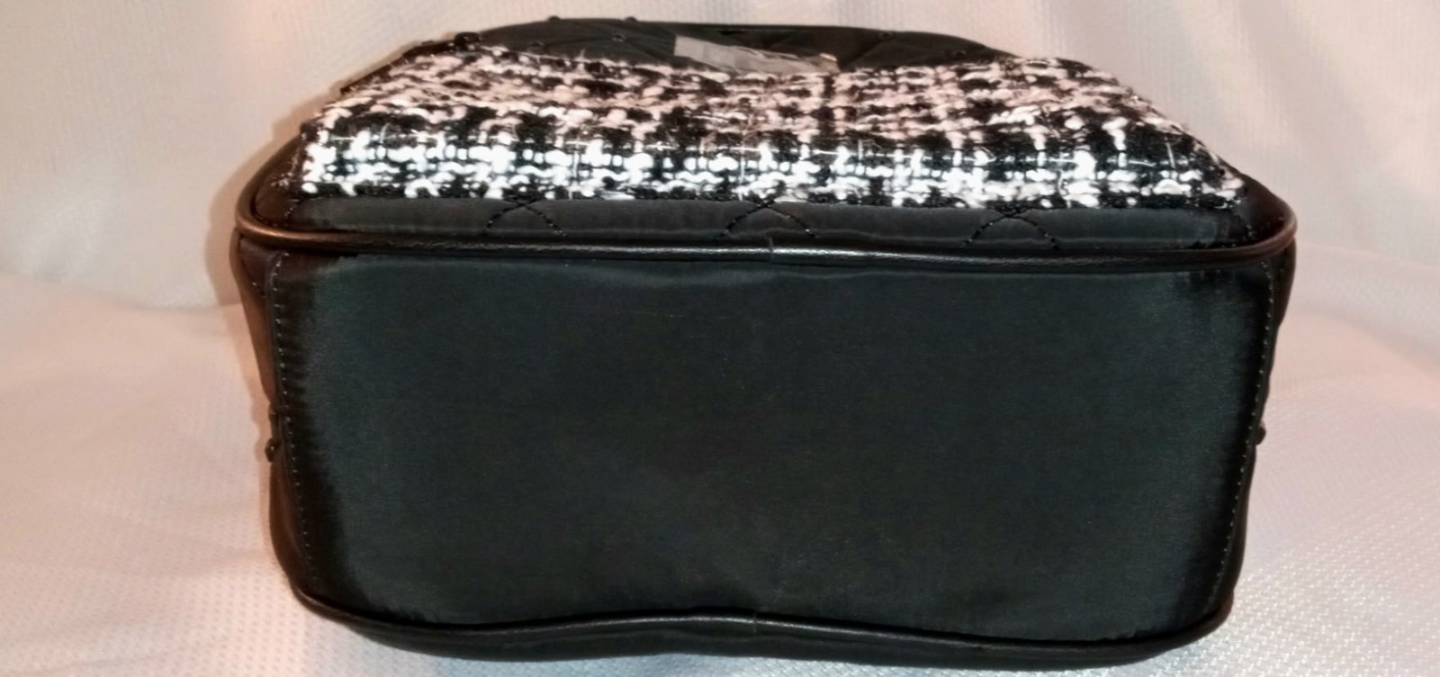 Badgley Mischka Black Quilted Nylon Mini Backpack Tweed Diamond Studs NWT