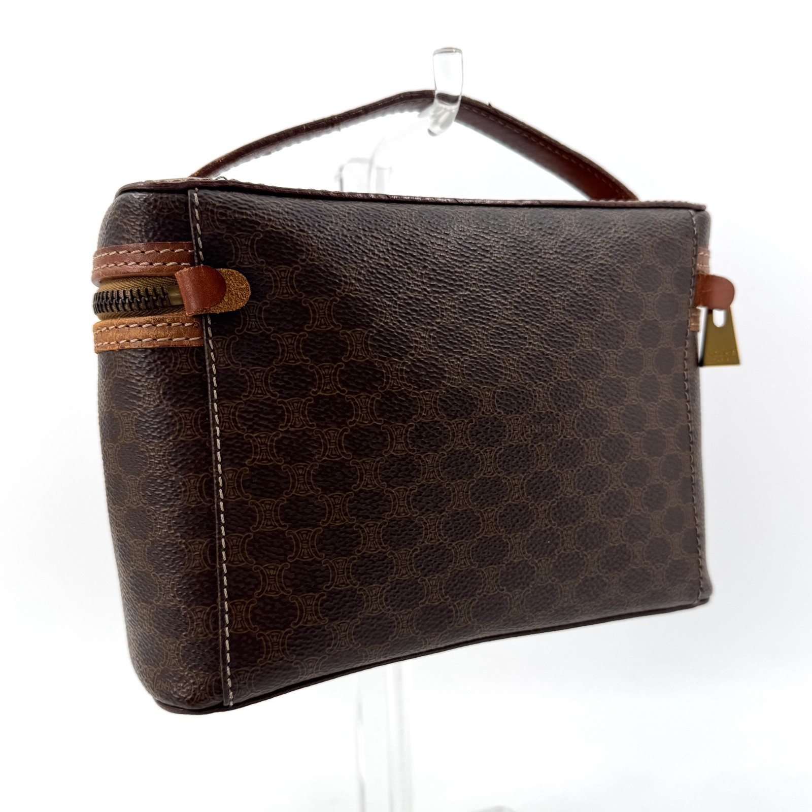 CELINE Vanity Bag Macadam Purse Cosmetic Pouch Brown