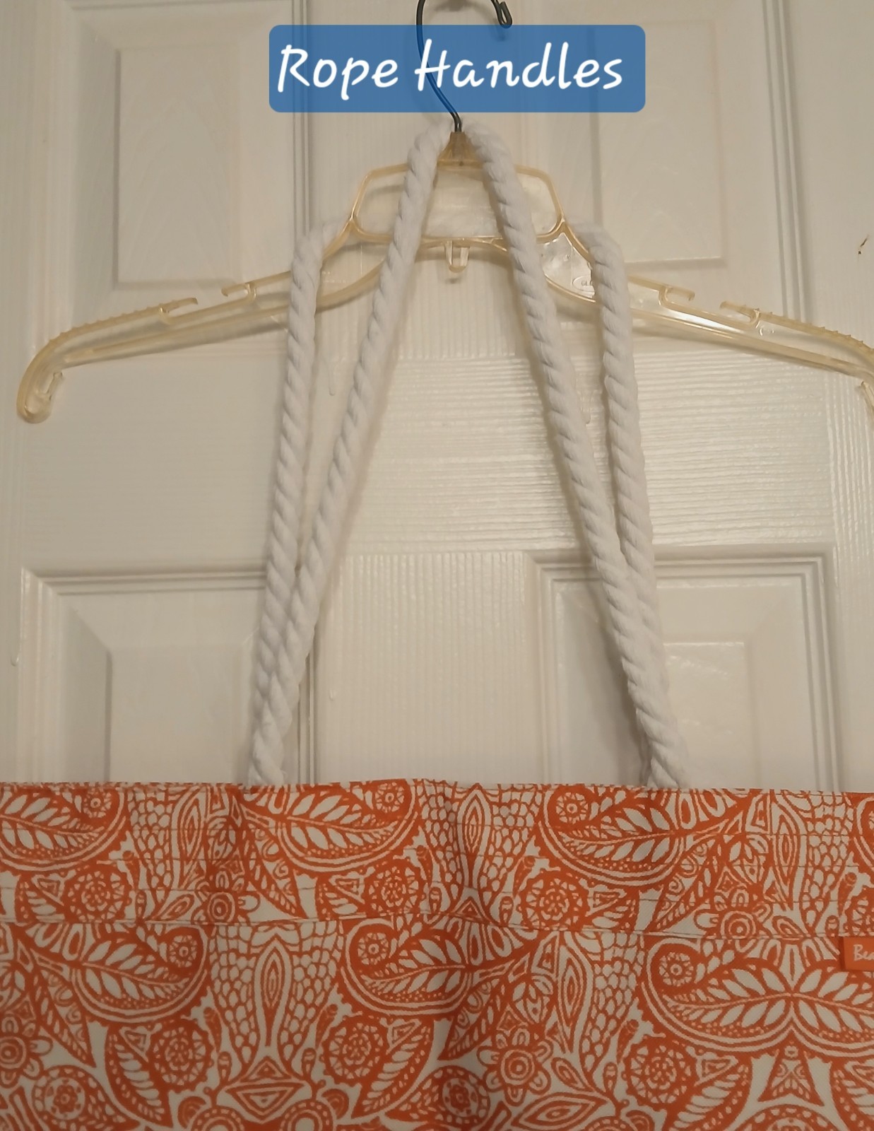 NWOT Extra Large Beach Basics Orange & White Floral Print Canvas Beach Bag