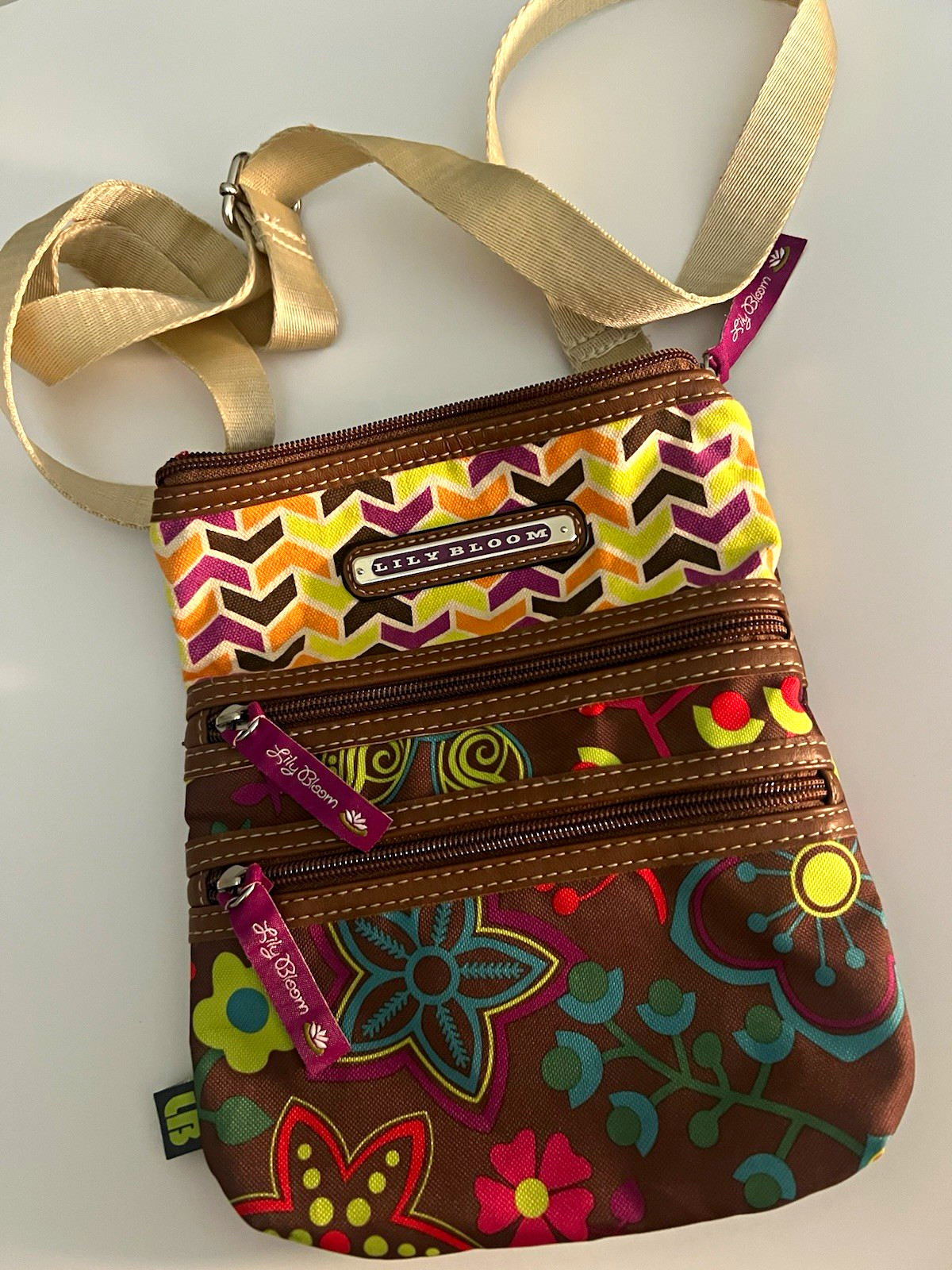 Lily Bloom Small Crossbody Bag Floral Multicolor Purse Pink Interior Adjustable