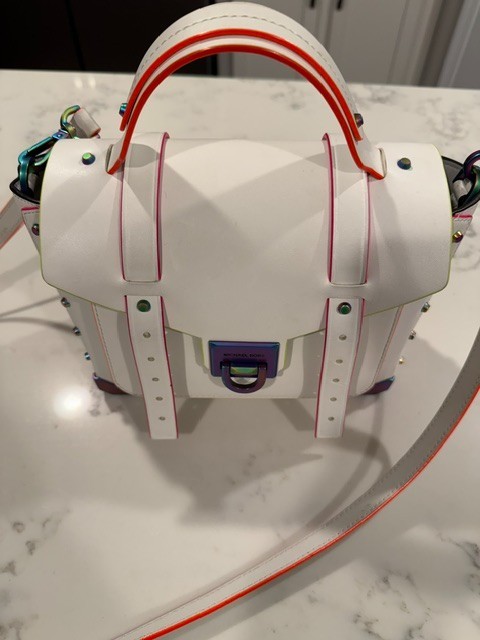 Michael Kors Manhattan Leather Optic White Neon Crossbody Bag Purse
