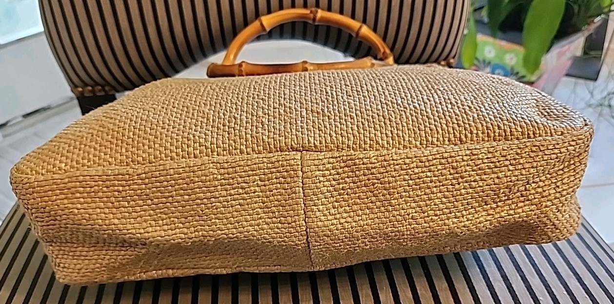 Vintage Amanda Smith Woven Summer Tan Purse w/Cane Handles