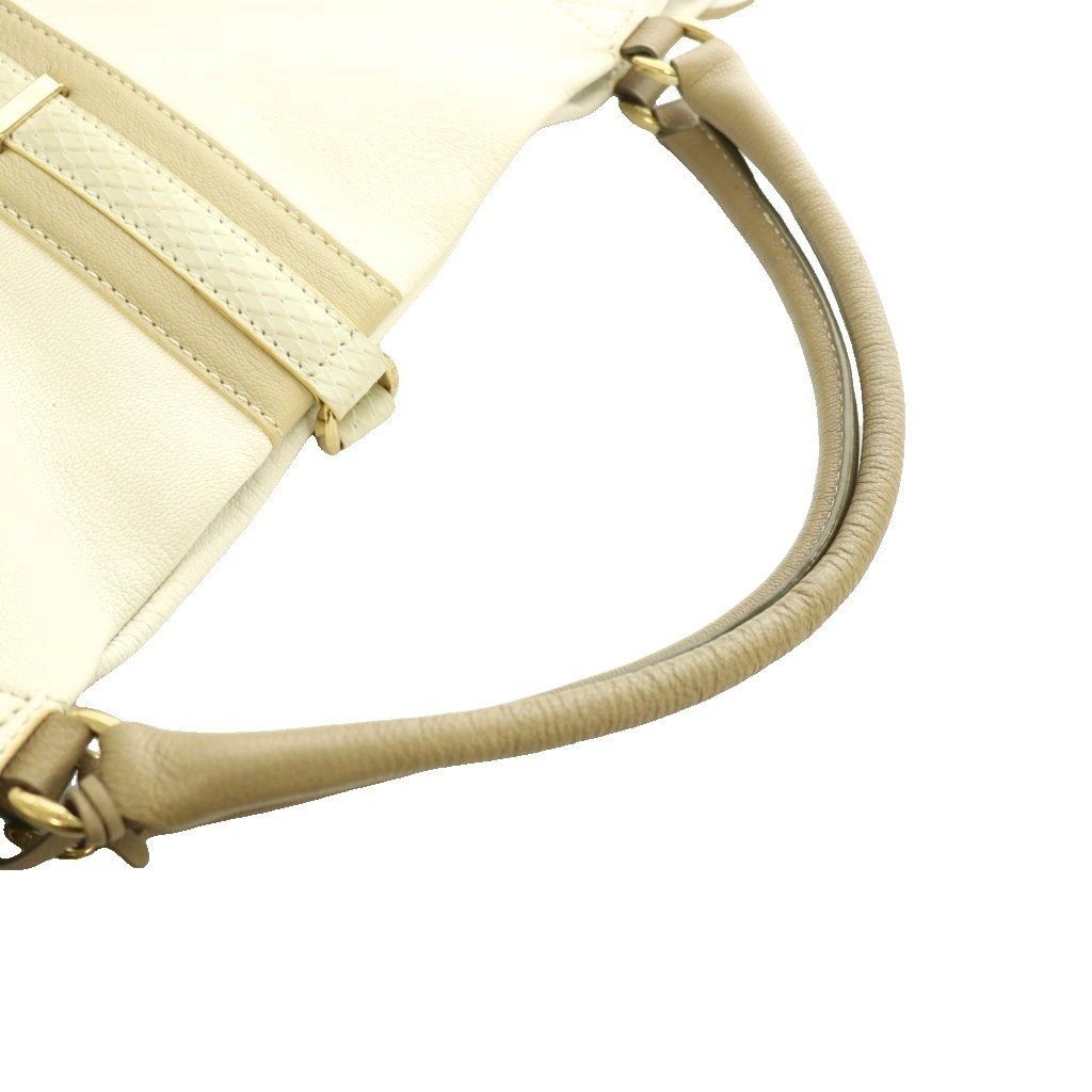 POTIOR Leather Handbag White Beige AB Condition Logo Charm 9.6×6.1×3.9in