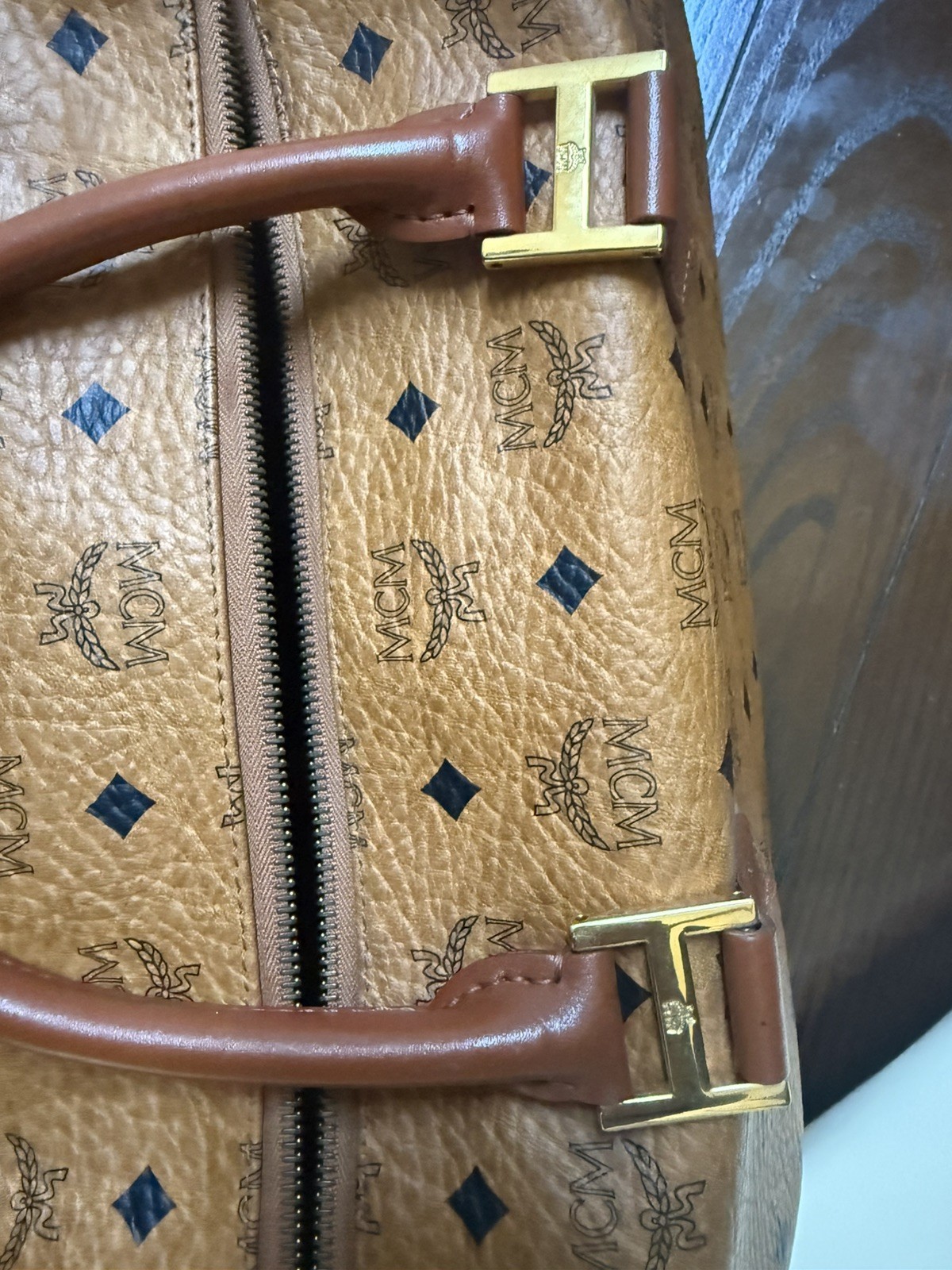 MCM Boston Bag Leather Visetos Pattern Brown Pre-owned, Slight Wear Japan