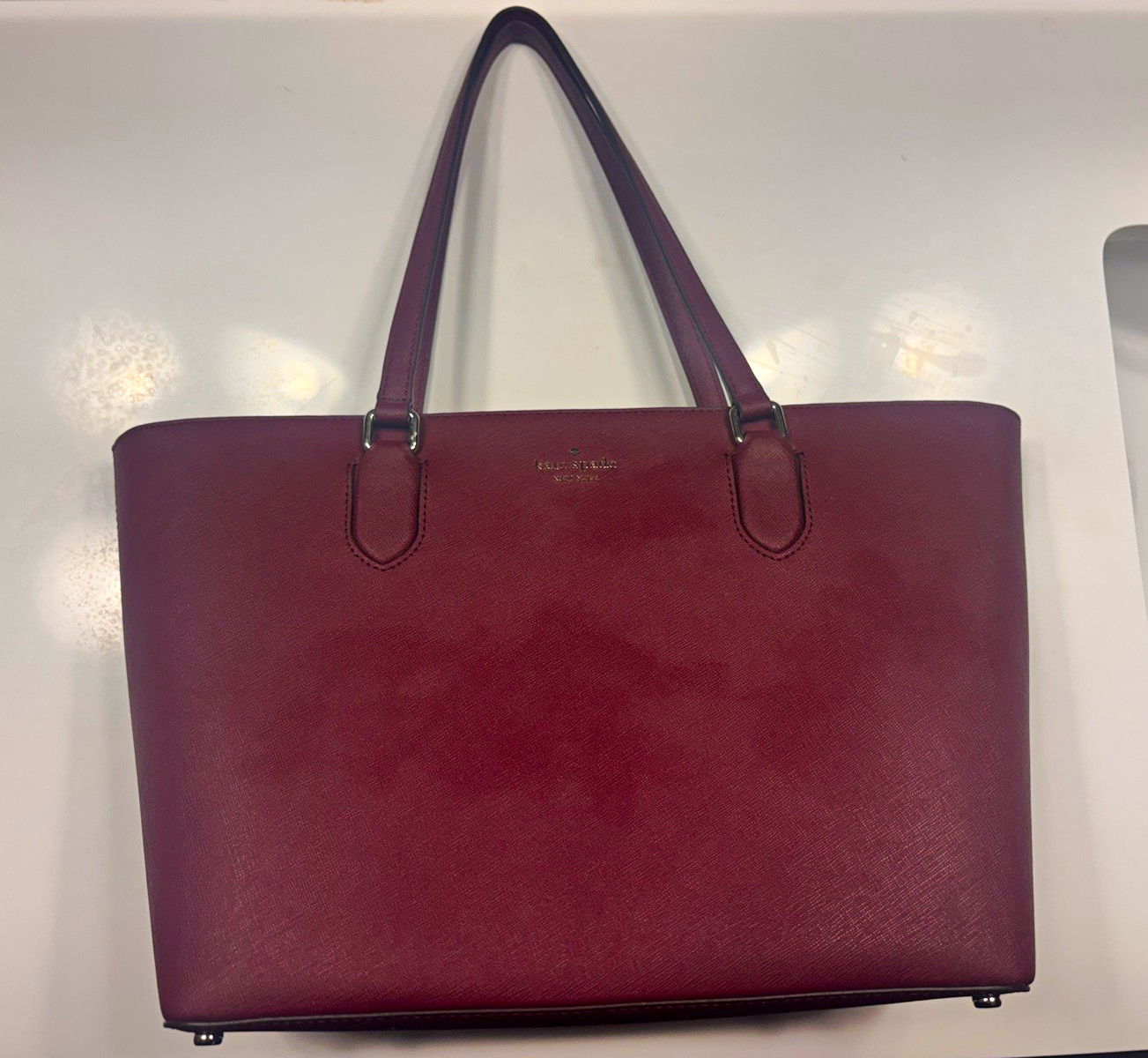 kate spade new york Burgundy Tote Bag Zip Closure Gold Hardware Inner Pockets