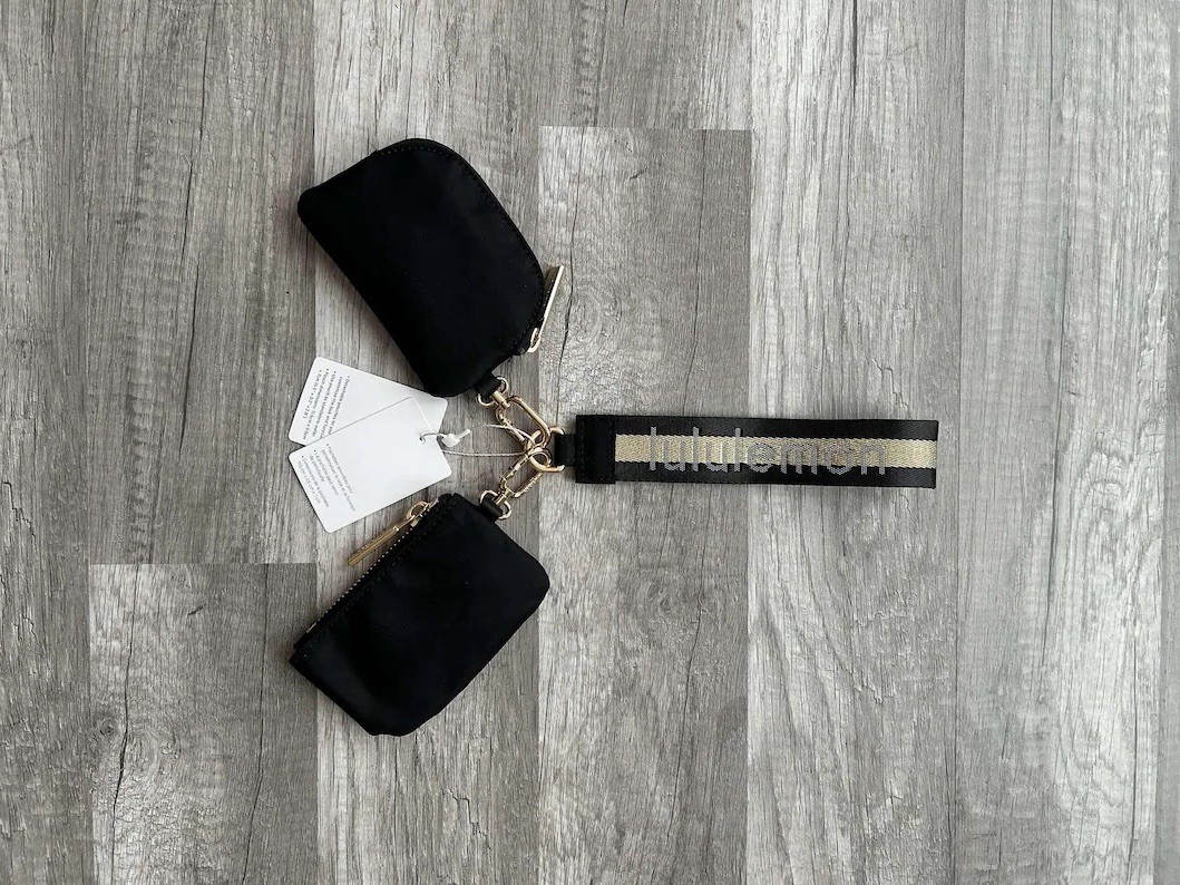 Lululemon Dual Pouch Wristlet Black Gold Keychain Wallet NWT Athletica