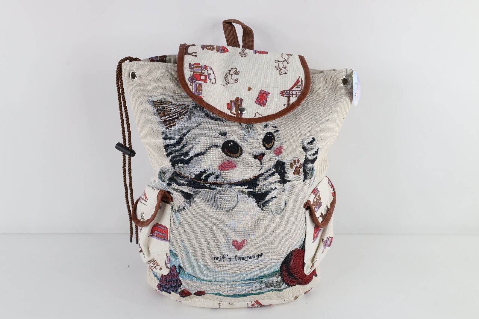 Deadstock Vtg Y2K Streetwear All Over Print Cat Kitten Top Loader Backpack Bag