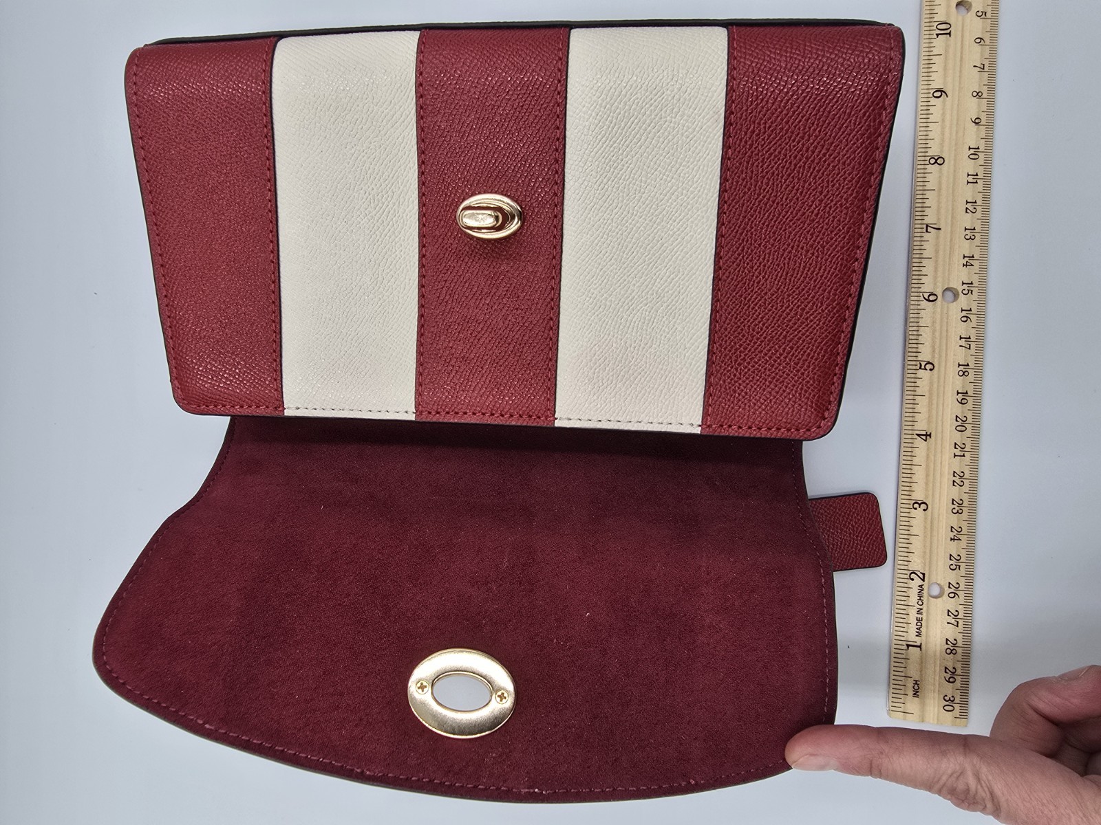 COACH C1435 Red White Tilly Top Handle Crossgrain Satchel Crossbody Gold Trnlock