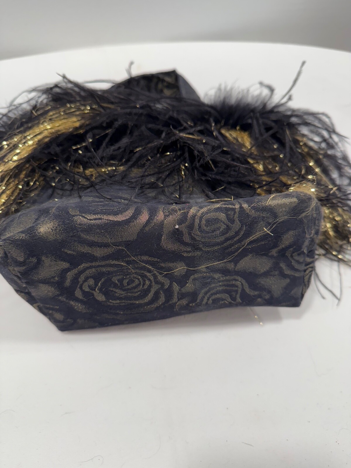 Artisan Made Evenning Handbag w/Feathery Trim