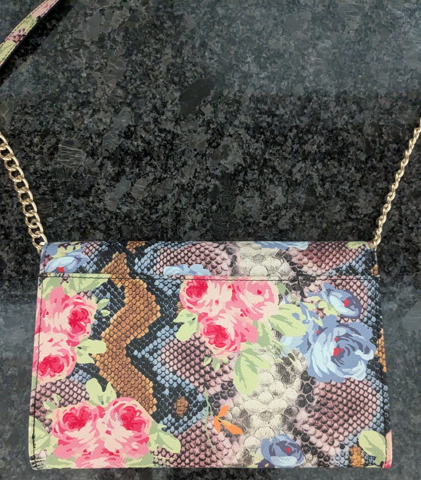 Betsey Johnson Vegan Leather Floral-Reptile Print Crossbody Bag