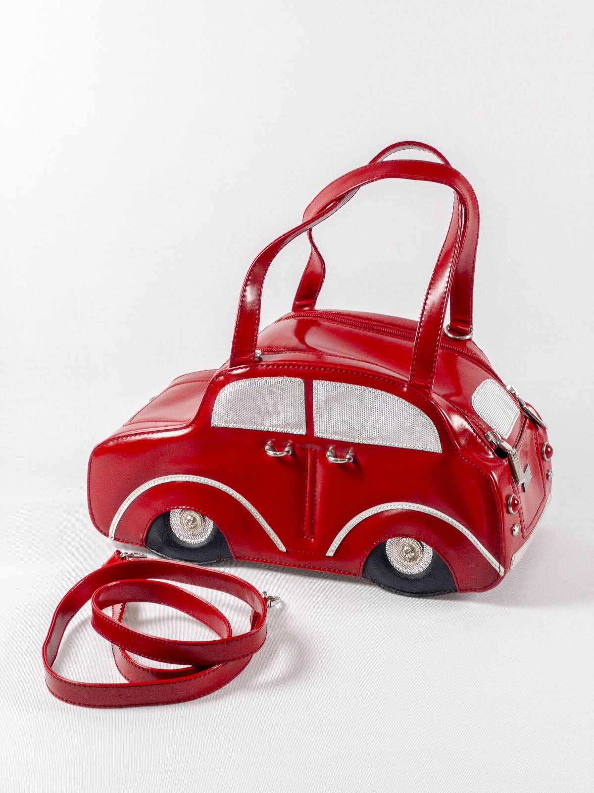 Red Fiat/Beetle Car Shaped Statement Purse Novelty Bag Crossbody Collectible