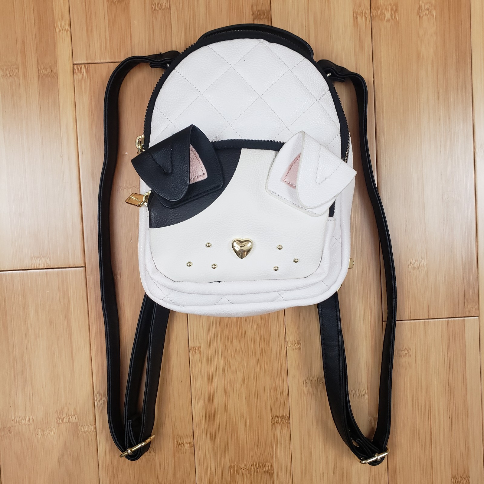 Betsey Johnson Mini Cat Ear Quilted Backpack Cream Black Gold Cutecore Kawaii