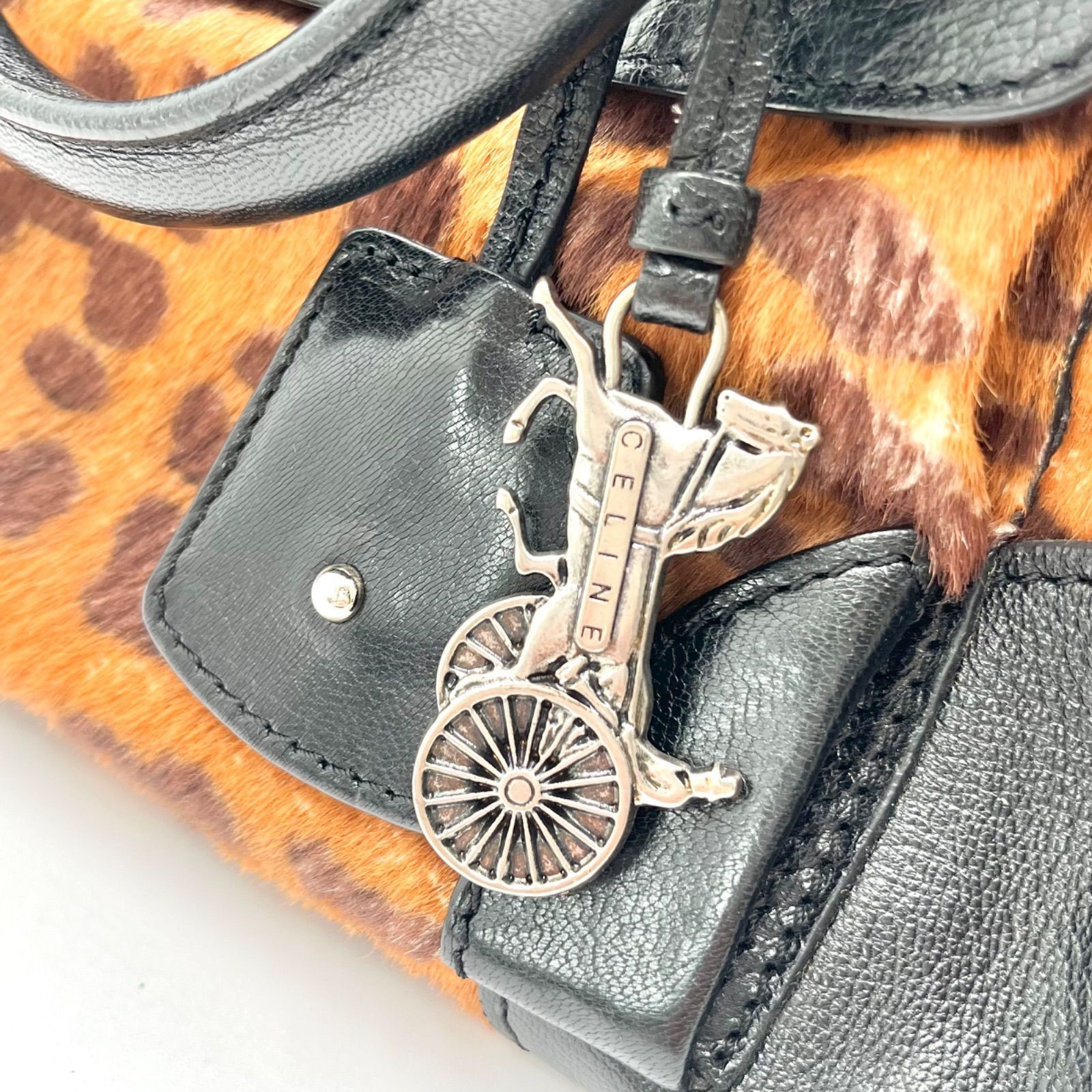 Auth Celine Boogie Bag Pony Hair Leopard Print Handbag 2Y9860