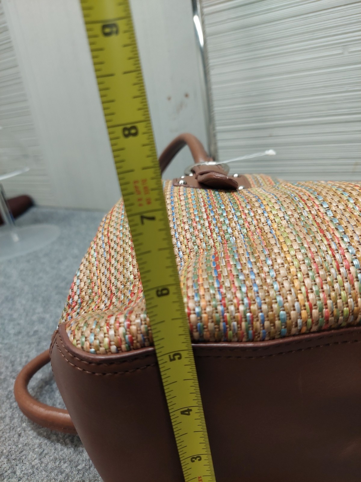 Croft & Barrow Women Shoulder Bag Small Brown Stripe Braided Leather Trim Casual