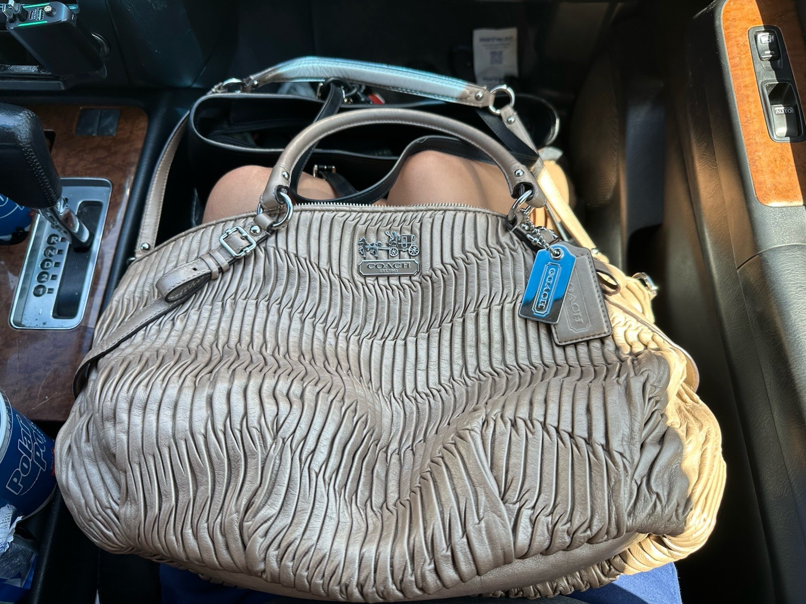 Coach Madison Gathered Leather Lindsey Satchel 16264 Taupe Gray Crossbody Purse
