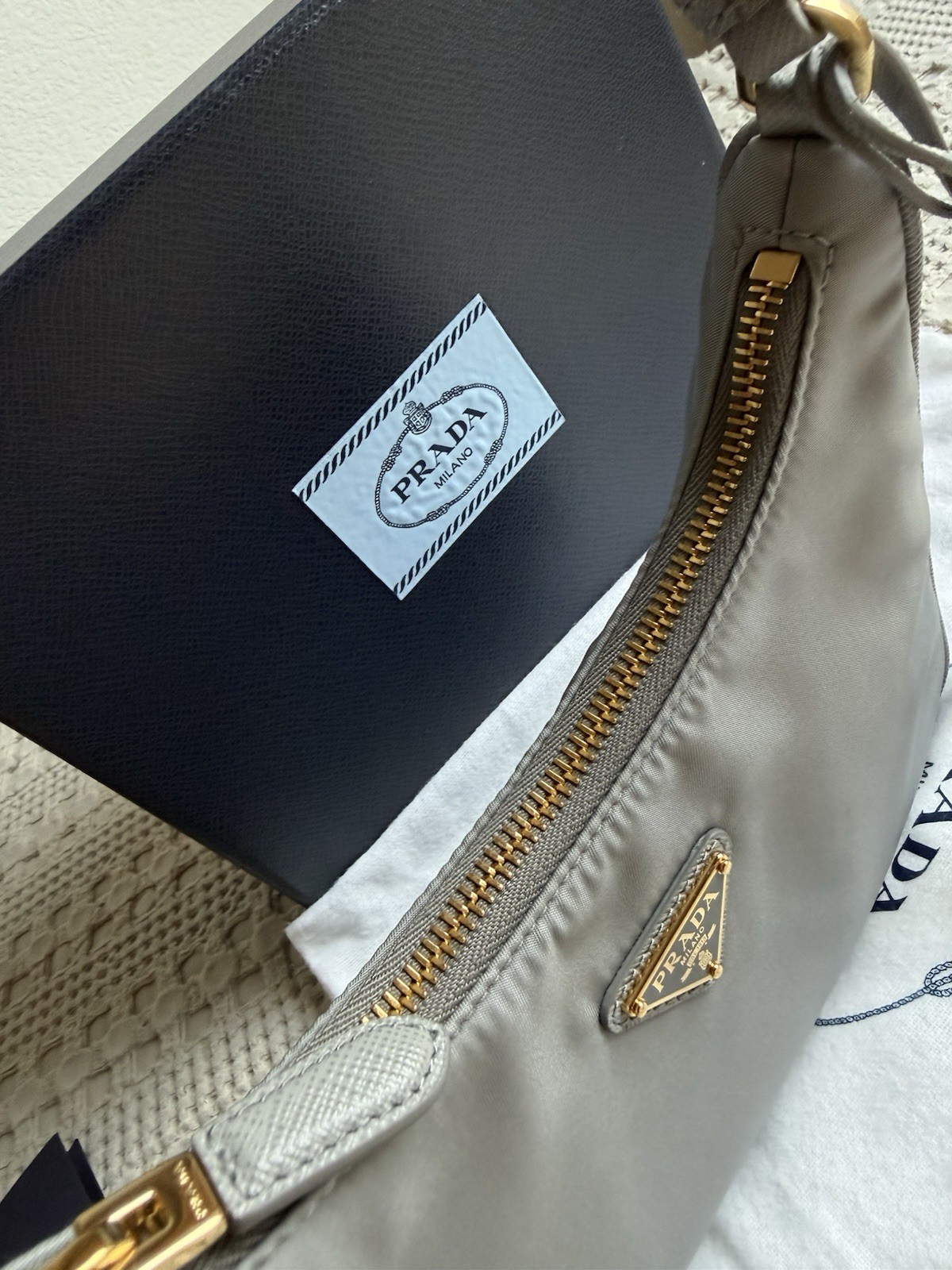 Prada Re-Edition 2005 Re-Nylon Mini Hobo Bag Cloudy Gray