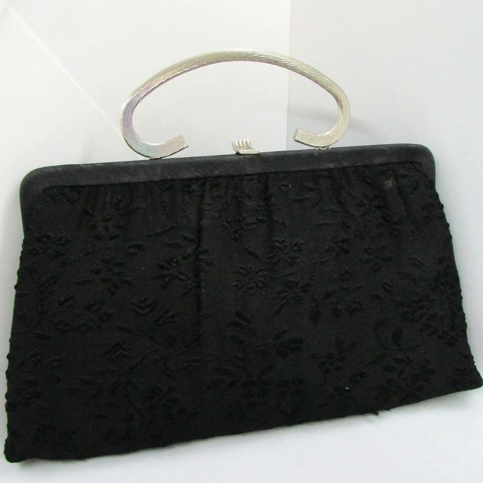 Vintage Embroidered Floral Snap Closure Handbag Purse Clutch HL USA Harry Levine