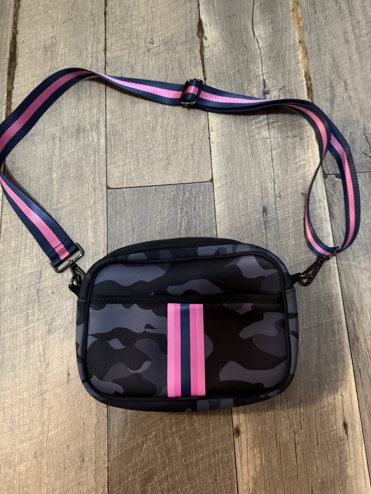 Haute Shore Drew Epic Neoprene Crossbody pink and gray camo purse