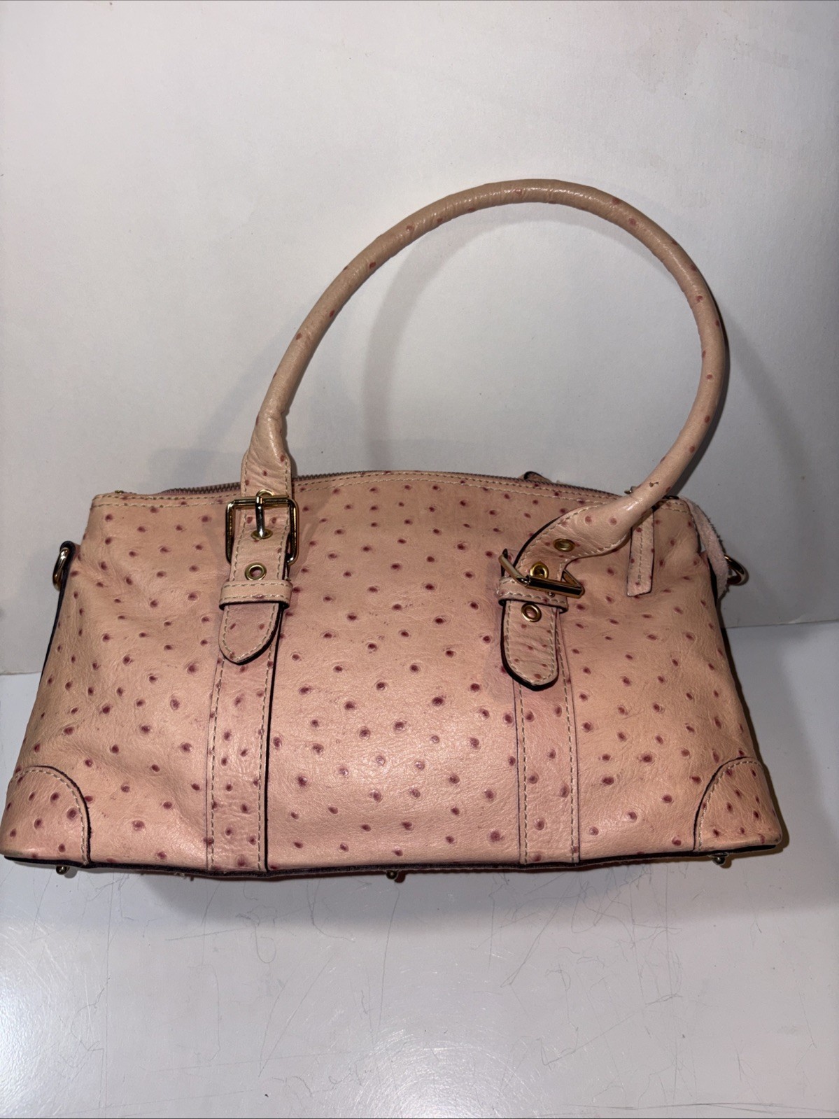 Vintage Dooney and Bourke Ostrich Shoulder Bag Pink 8x15in