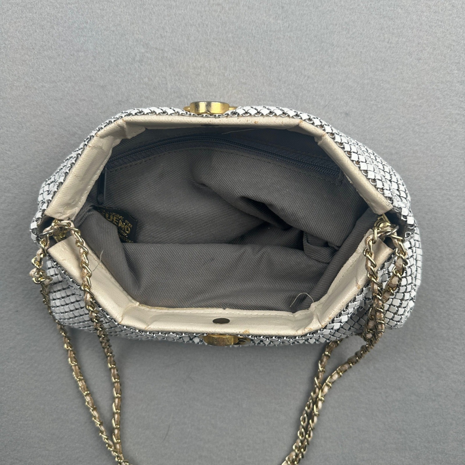 Bueno Vintage Sequin White Metal Mesh Shoulder Bag Gold Tone Chain Strap