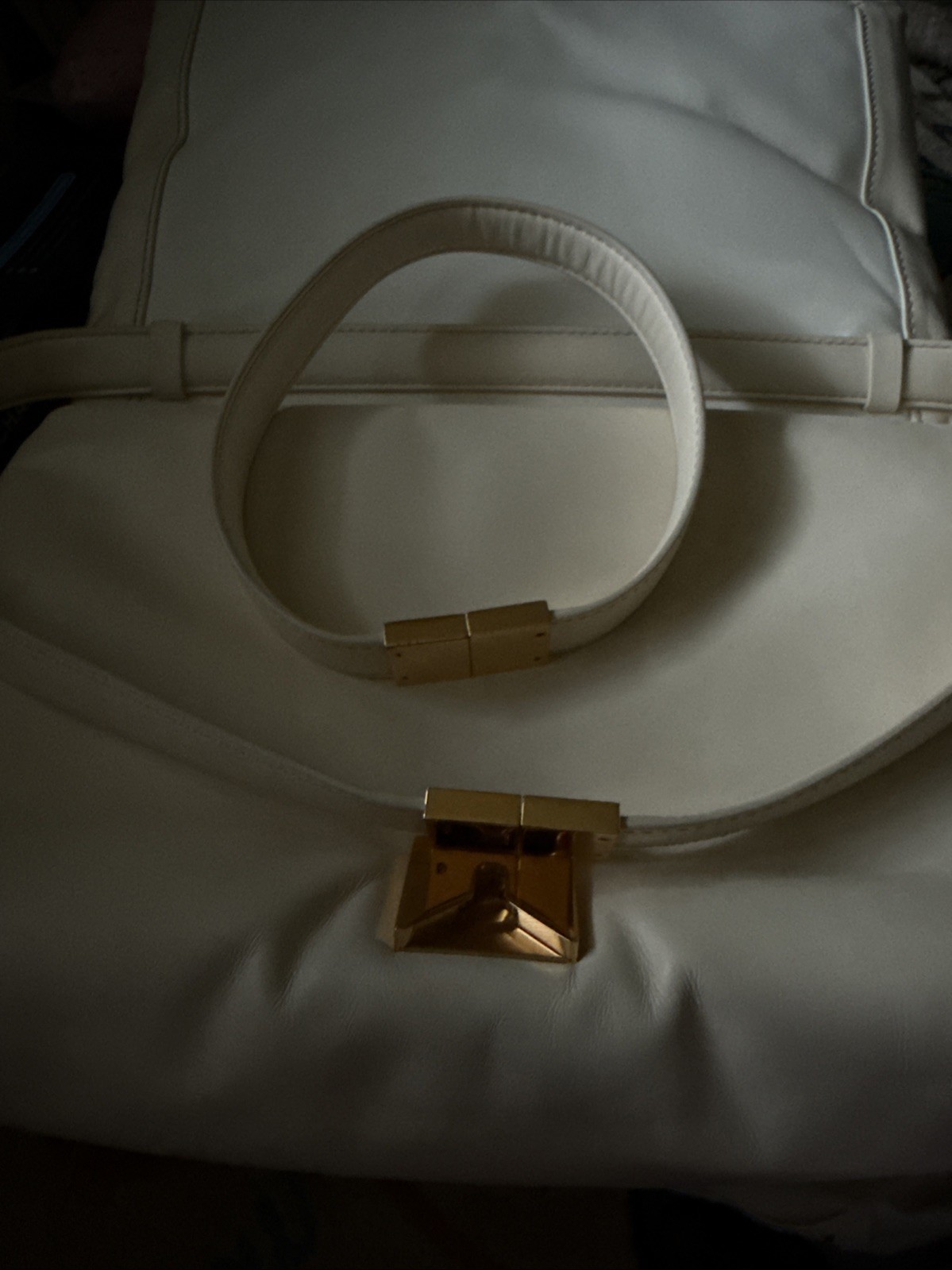 Marni NWD Prisma Foldover Shoulder Bag Purse in Solid Ivory Leather G2U