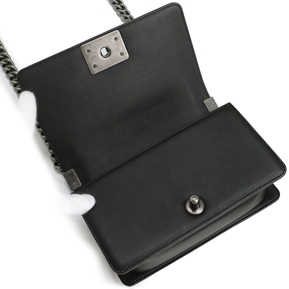 CHANEL Boy Chanel Small Chevron Chain Shoulder Bag Calfskin, Black A67085