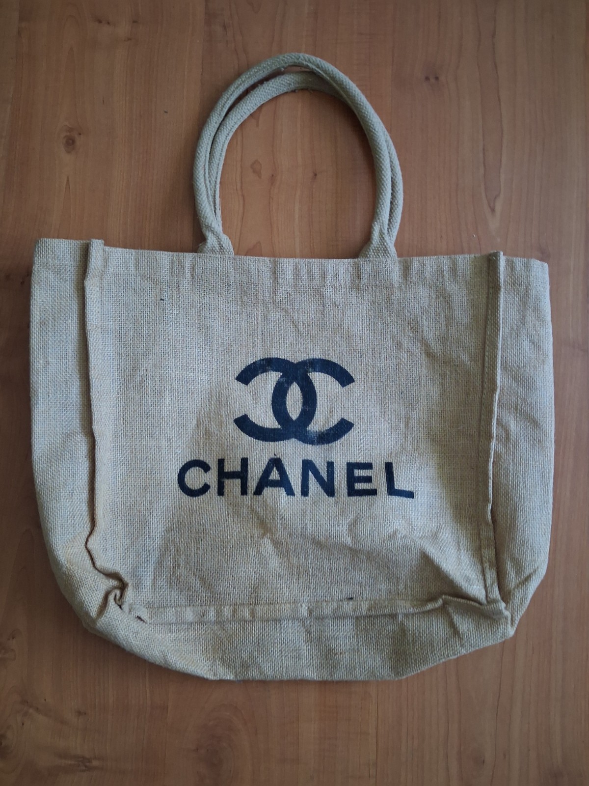 Chanel Beige KHAKI burlap Beach Sand Tote Purse Bag TBF vegan jute