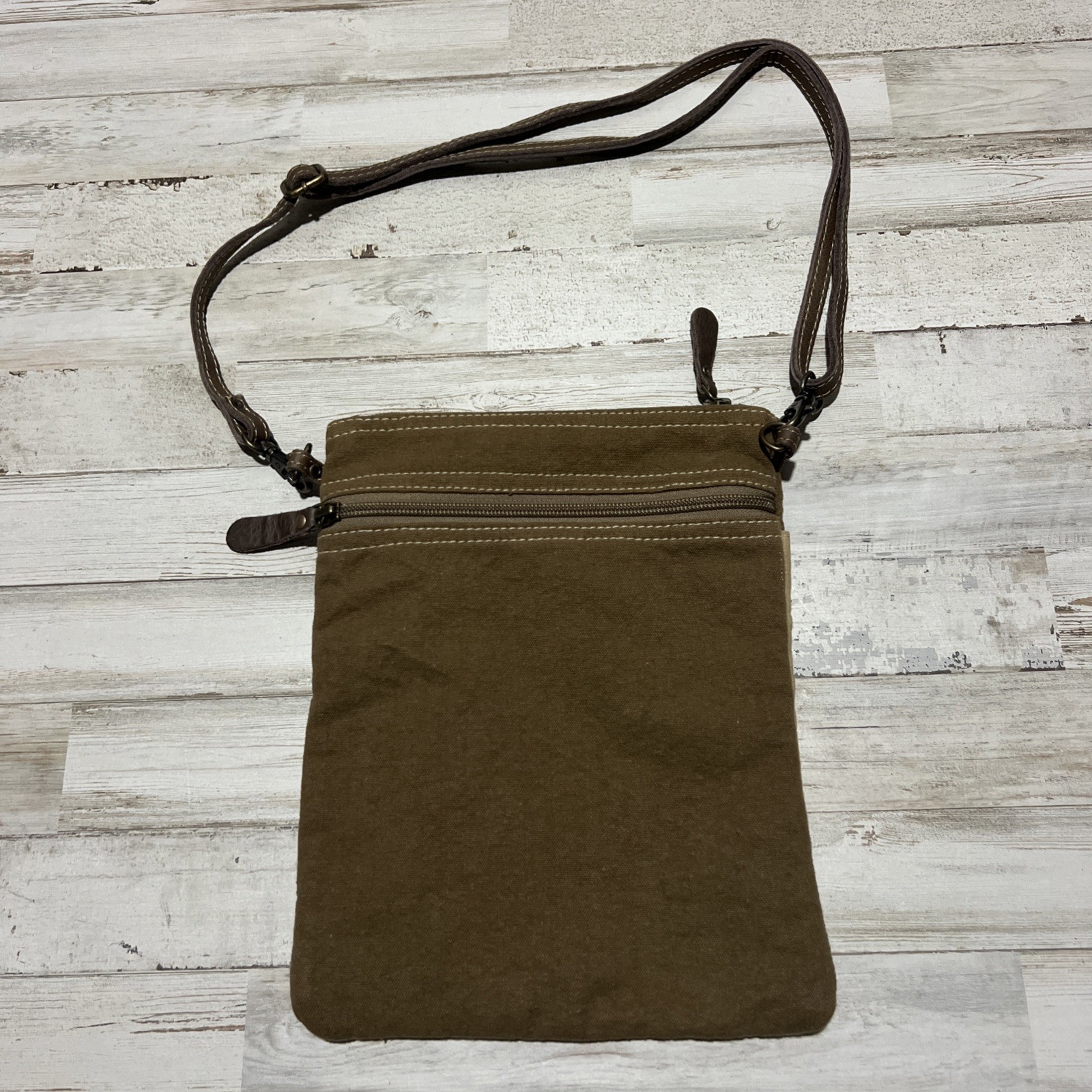 myra bag crossbody canvas desert cactus bag purse tan brown BOHO upcycled carve