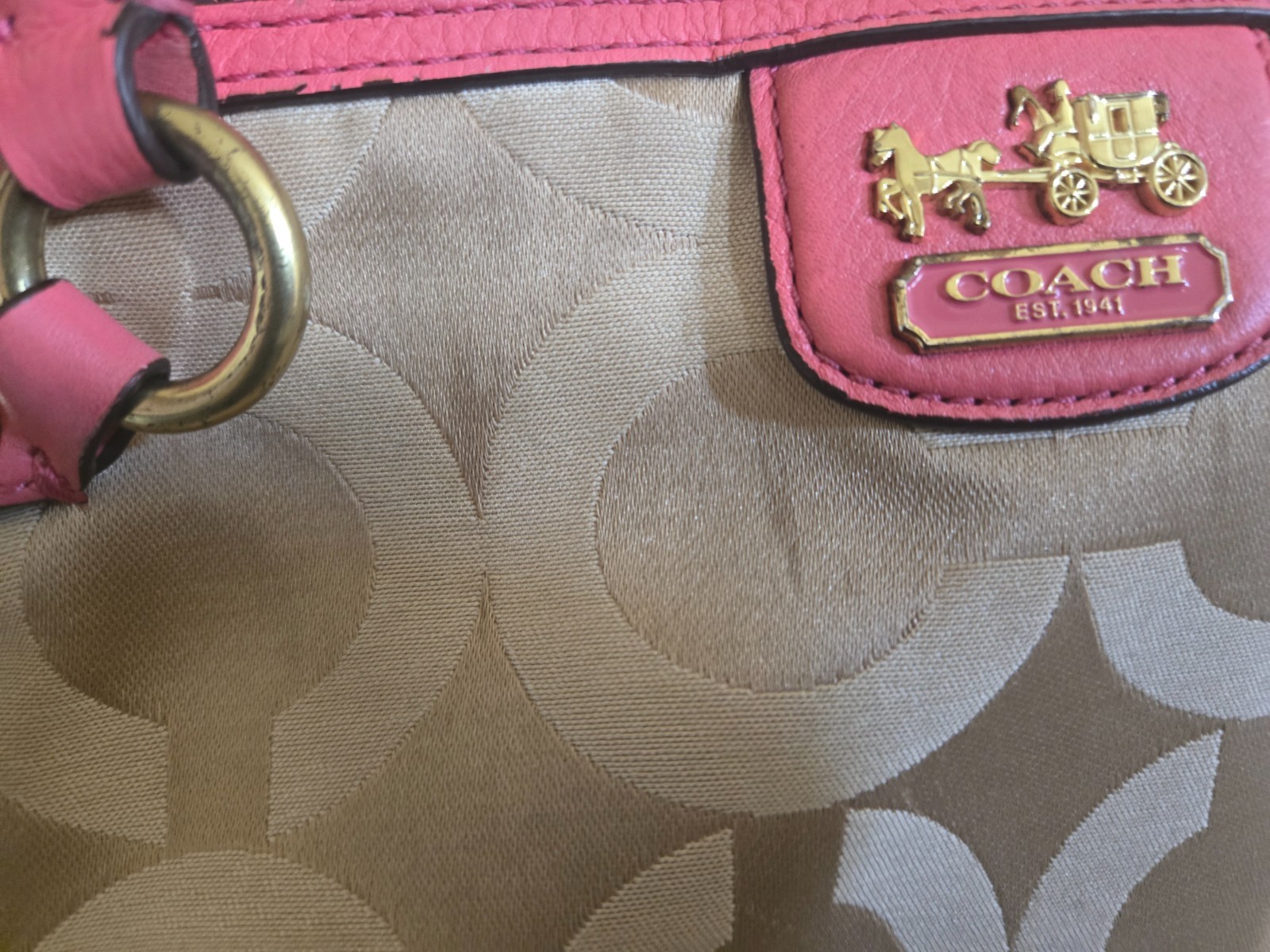 COACH Madison op Art Sateen Kara Carryall Purse – Tote – Handbag – Coral 22344