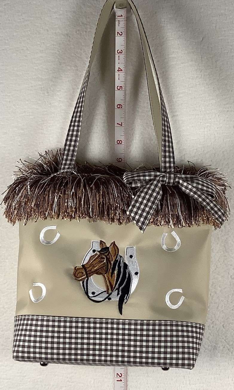 Western Style Purse Tote Bag Gingham Fringe Cowgirl Fabric Brown Cute