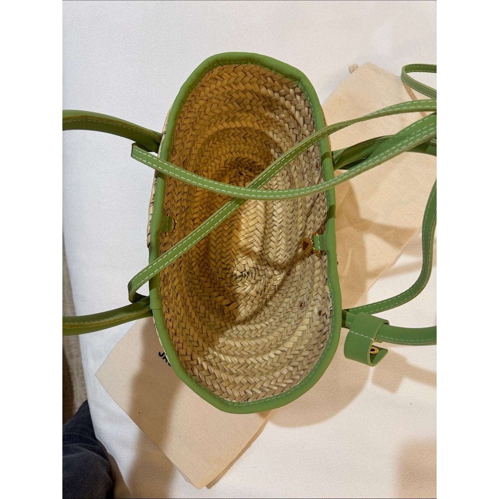 Jacquemus Straw Tote with Light Green Leather Trim NWT and dust bag