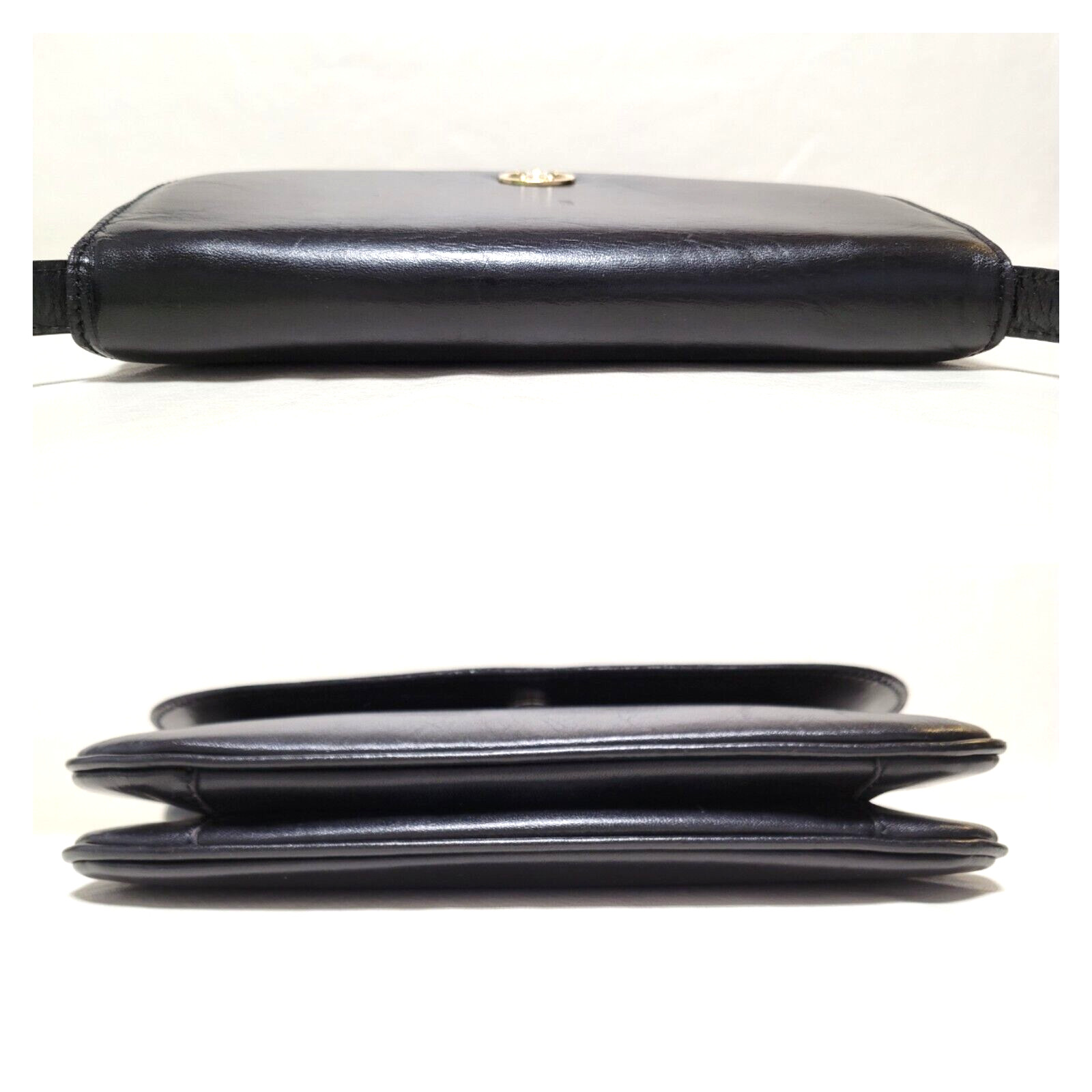 CELINE Shoulder Bag Purse Triomphe Leather Black Vintage