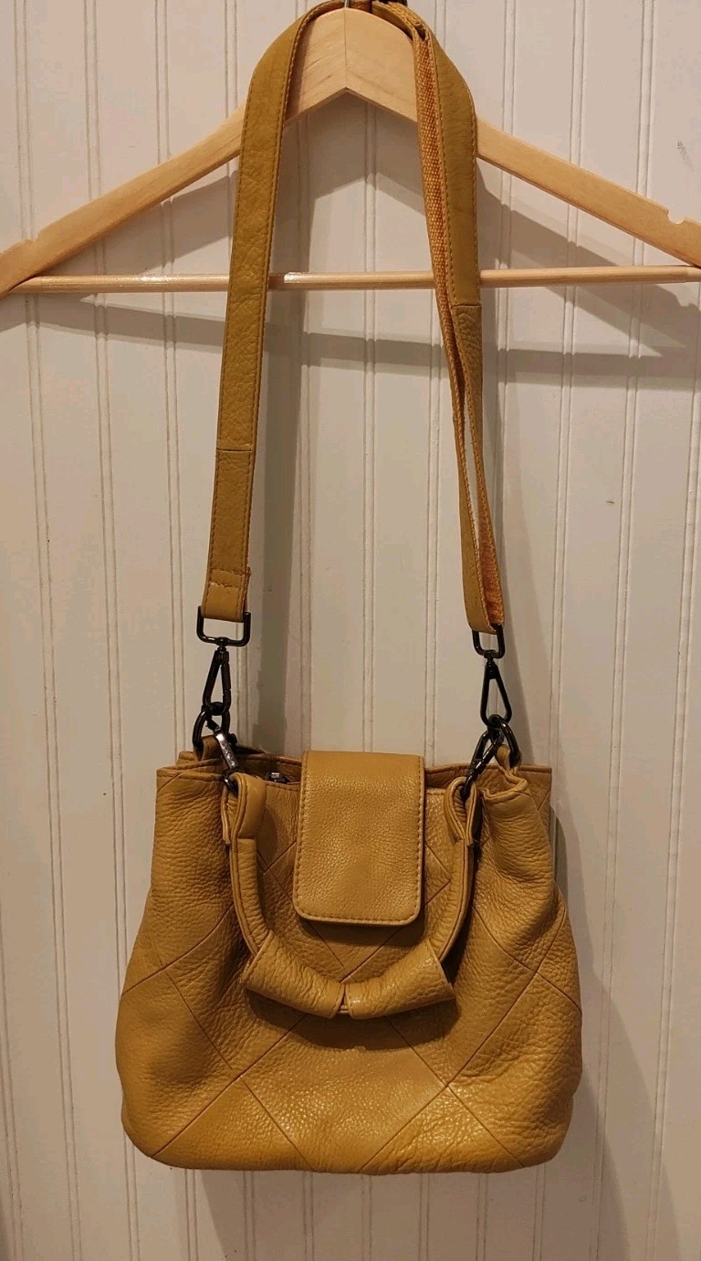 JACK and CHRIS Yellow Leather Shoulder Bag With Handle & Crossbody Strap
