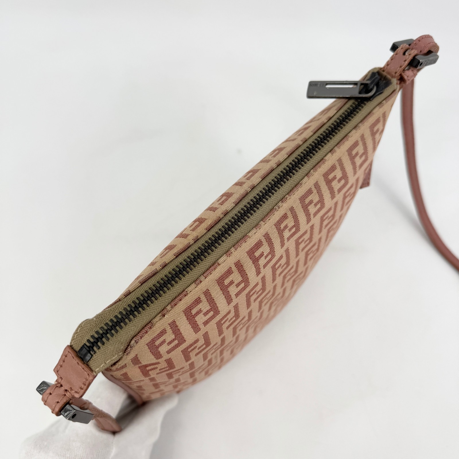 Fendi Shoulder bag Zucchino Canvas Leather Sacoche Pink Zucca Authentic