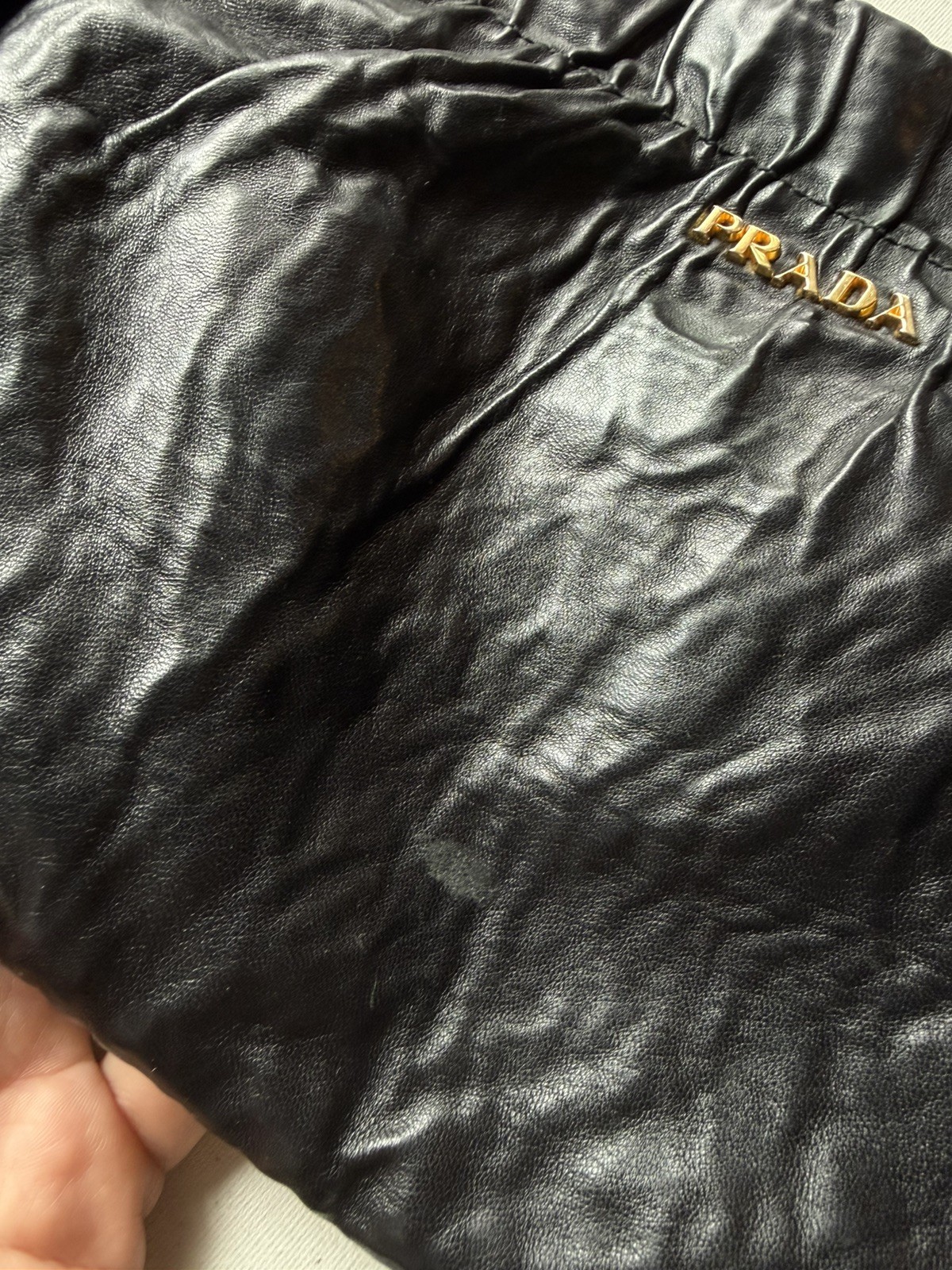 Prada Black Nappa Leather Bow Antique Clutch Bag 100% AUTHENTIC PRE-OWNED!