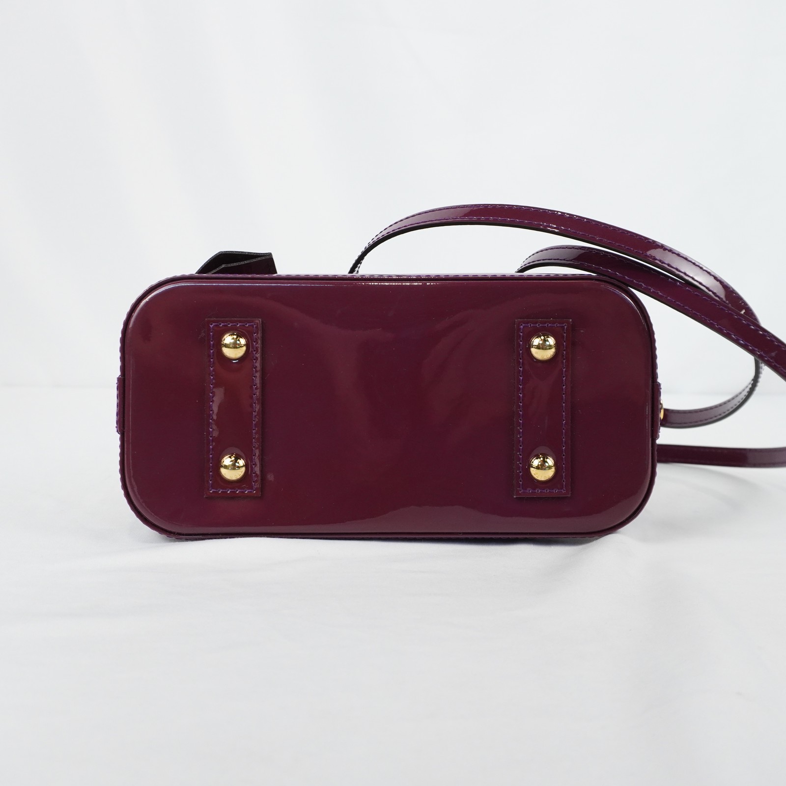 Louis Vuitton Vernis Monogram Alma BB Handbag In Burgundy With Gold Hardware