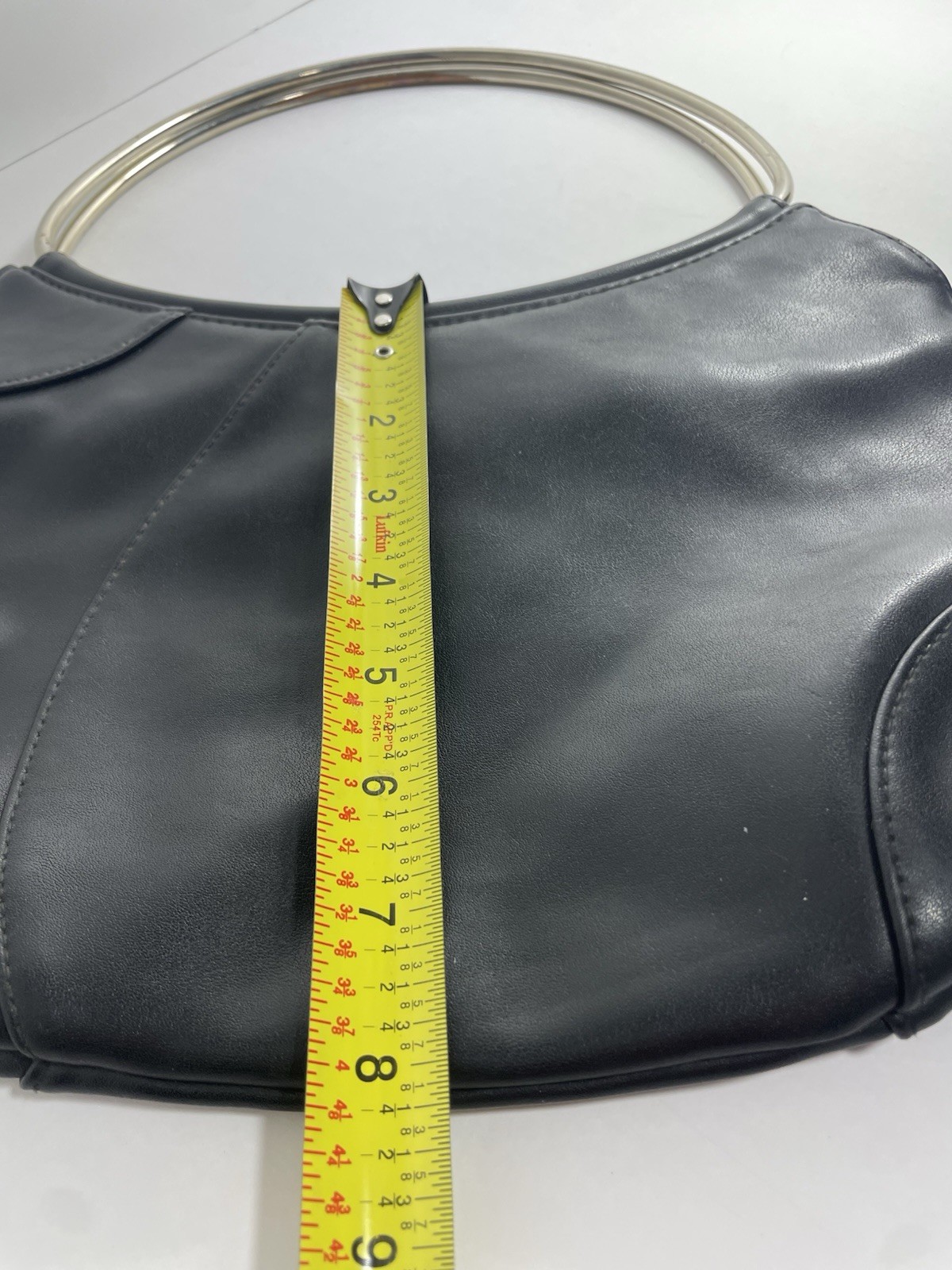 Soft Black Leather Vintage Handbag Purse Crescent silver handles classy biker