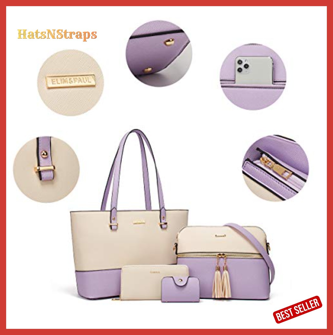 Women Satchel Handbag Set 4 Piece Tote Shoulder Bag Messenger Wallet Card Holder