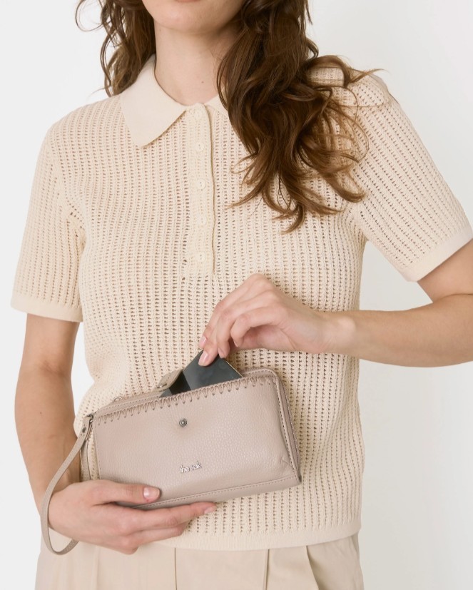 The Sak Iris Sand Large Smartphone Leather Crossbody Bag Wallet Wristlet Strap