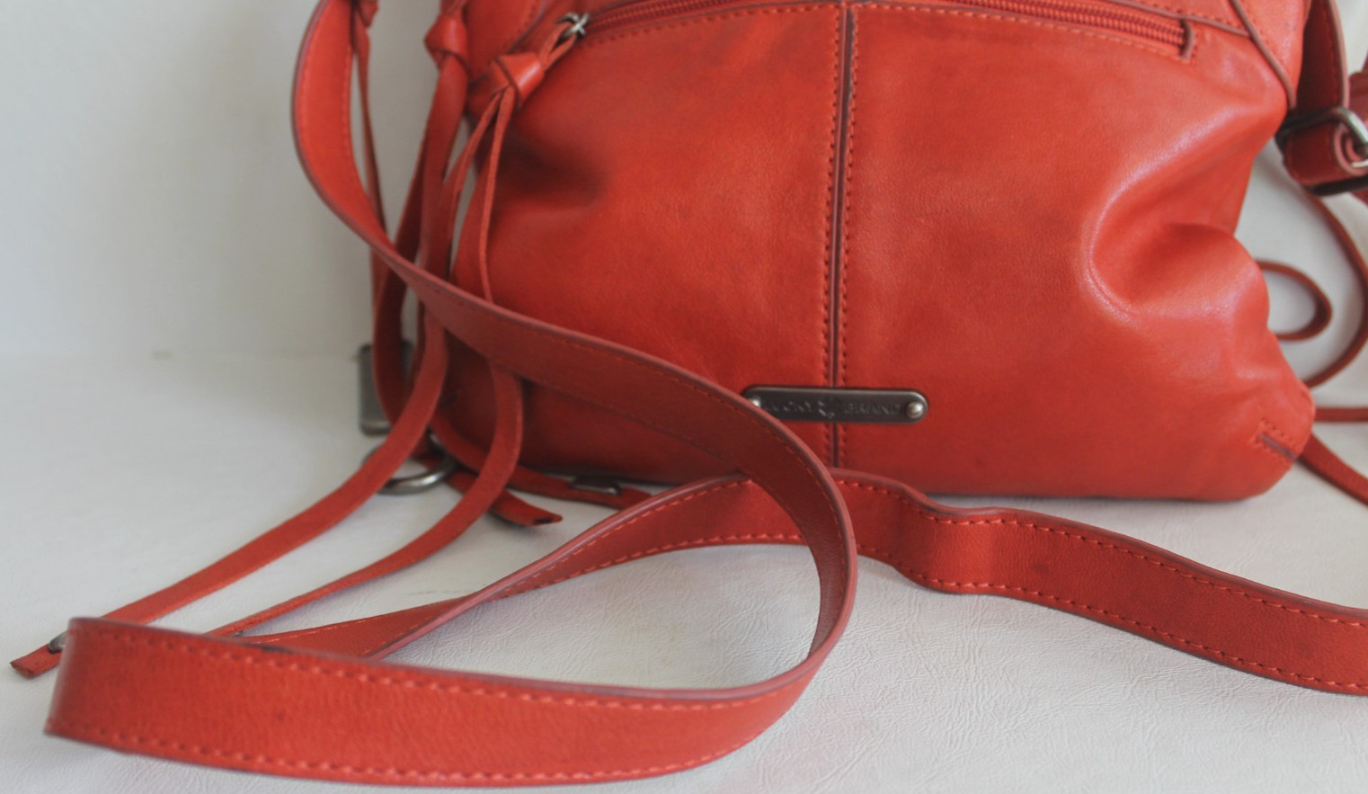 Vtg Y2k Lucky Brand Crossbody Red Leather Bag Herringbone Studs