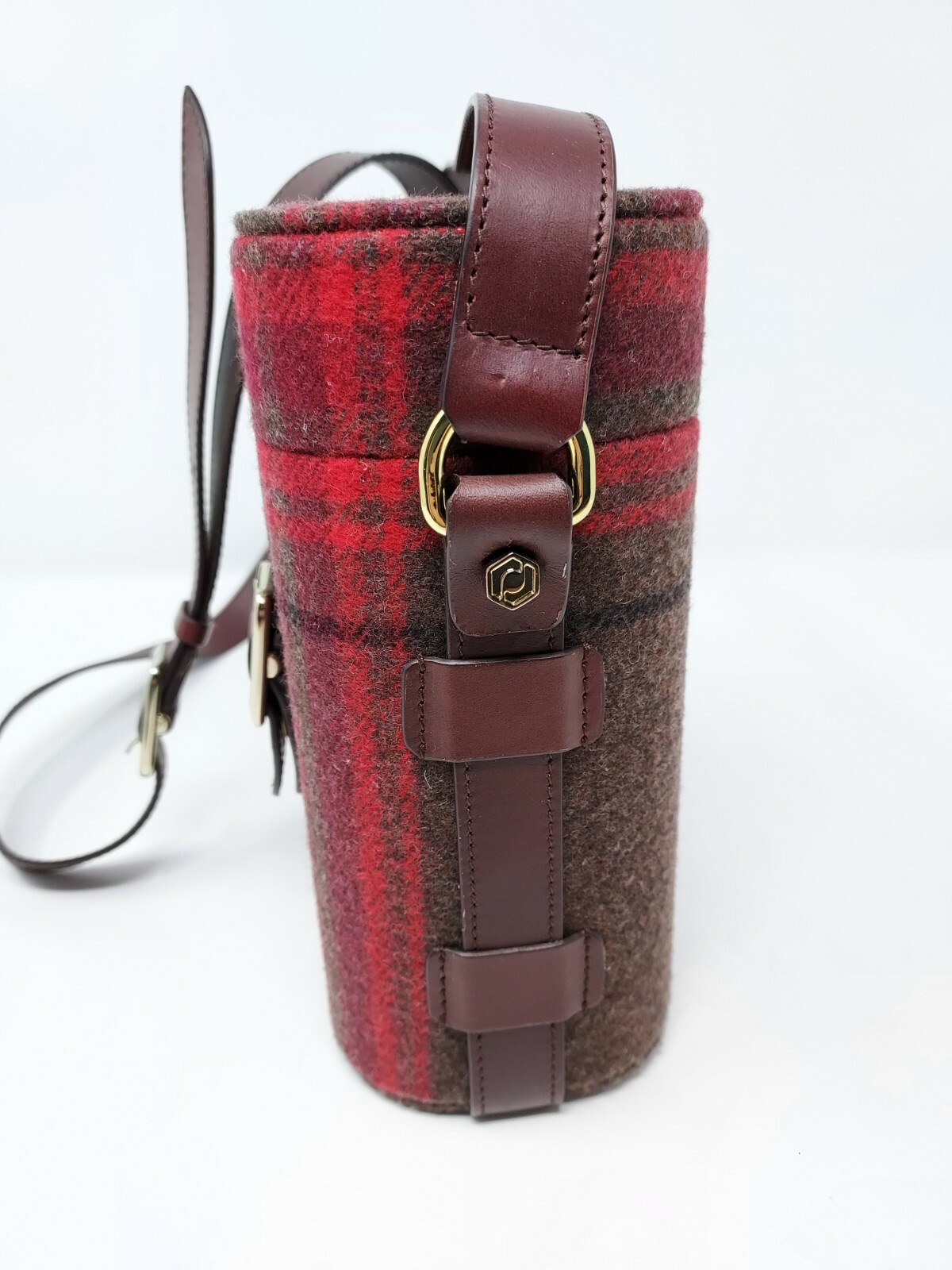 Officina Del Poggio Mini Safari Bag Wool Tartan Red/Brown (18 x 12 x 8 cm)