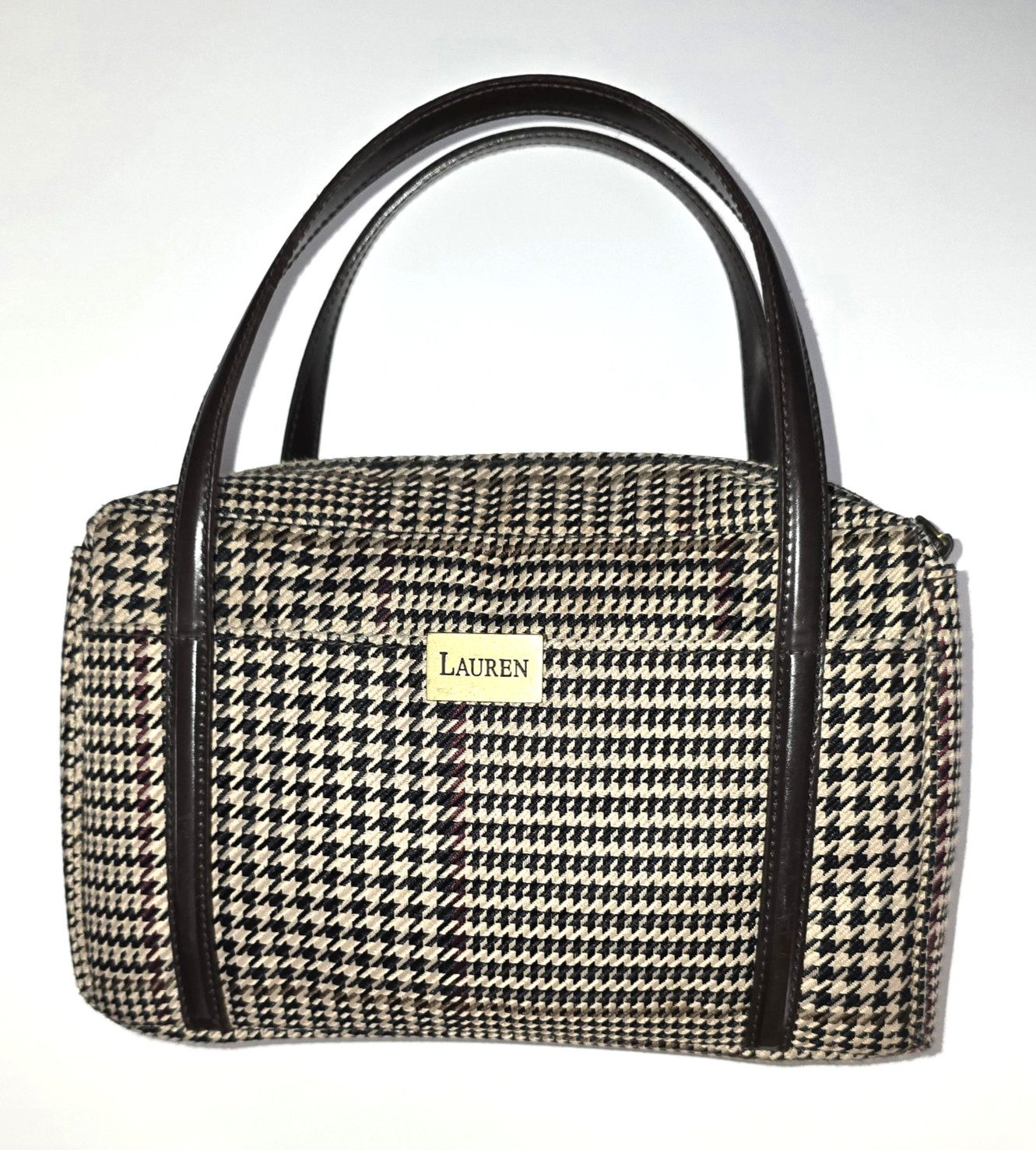 Lauren Ralph Lauren Satchel Bag Houndstooth Brown and Tan Mini – 90s Y2K Vintage