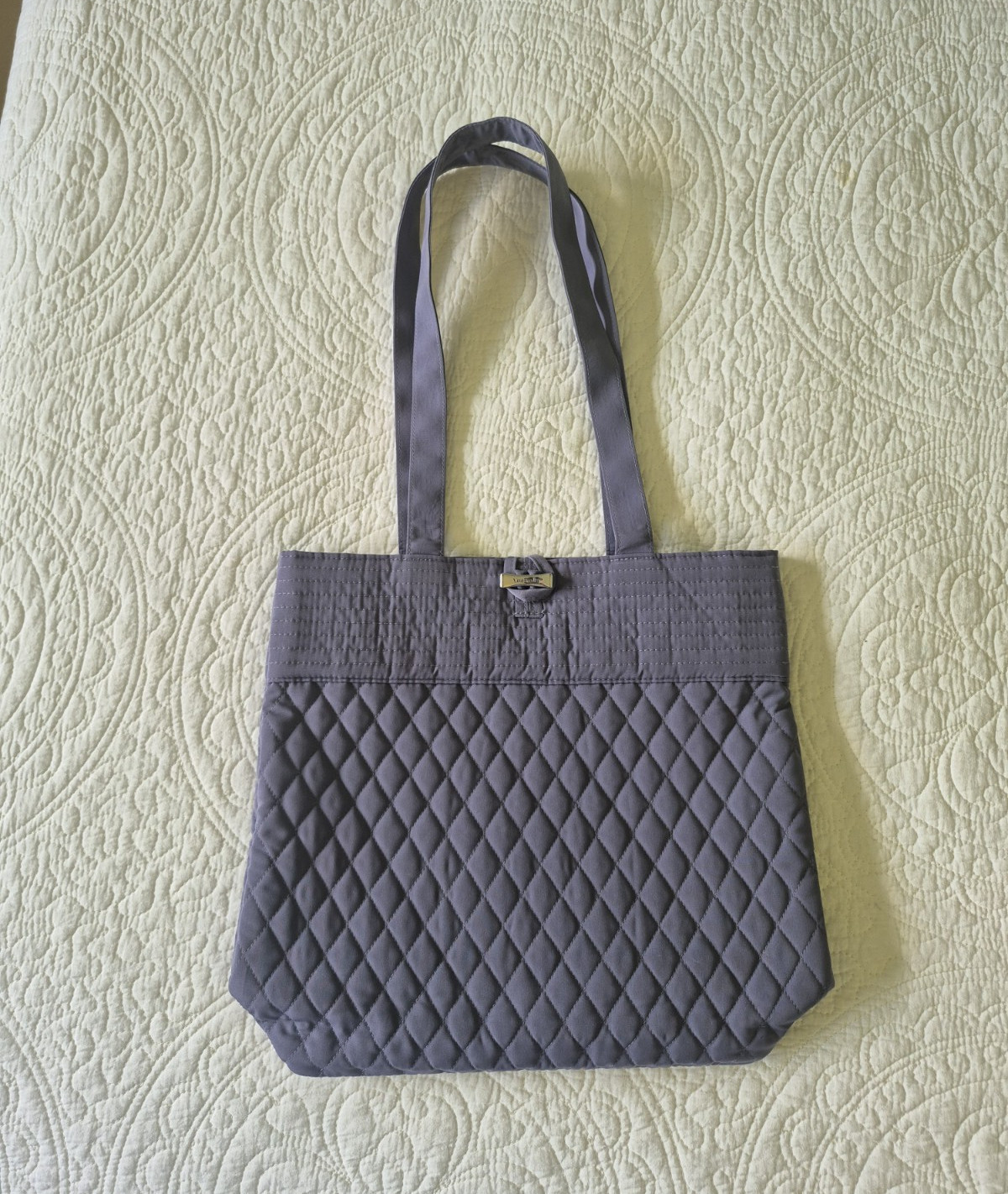 Vera Bradley Charocoal Gray Quilted Tote Silver Logo Toggle Closure