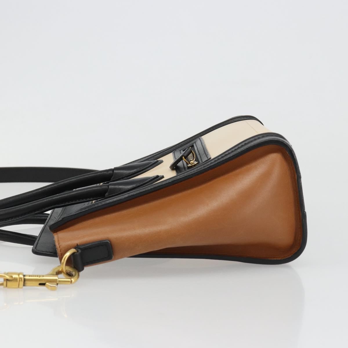 CELINE Luggage Nano Micro Mini Hand Bag Leather 2way Beige Gold Auth ka4812V