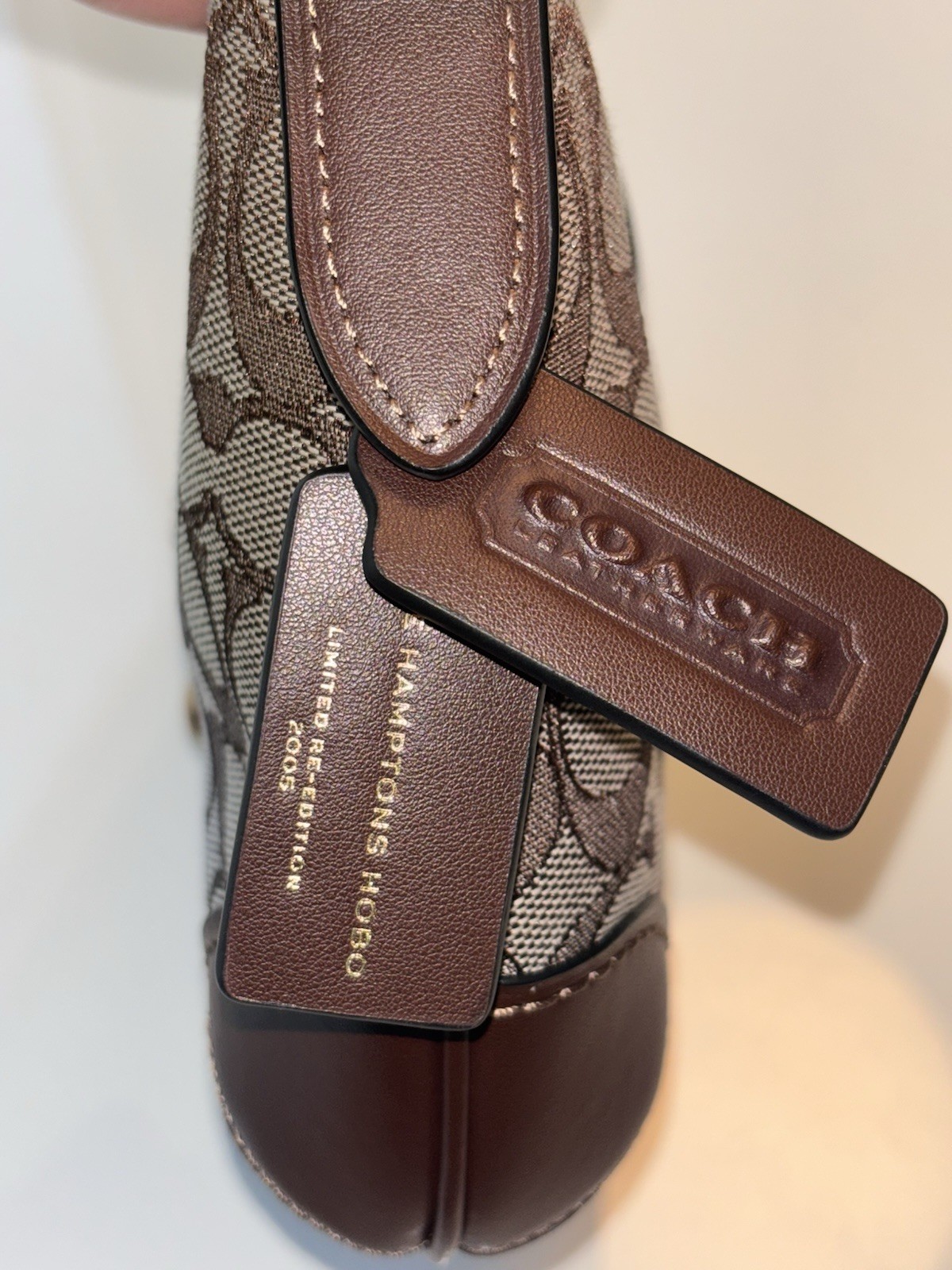 Coach Hamptons Hobo Brown with gold brass hardware in Signature Jacquard