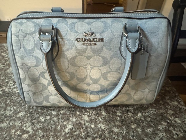 Coach Light Blue Signature C Canvas Med Rowan Satchel w/ Silver Hardware