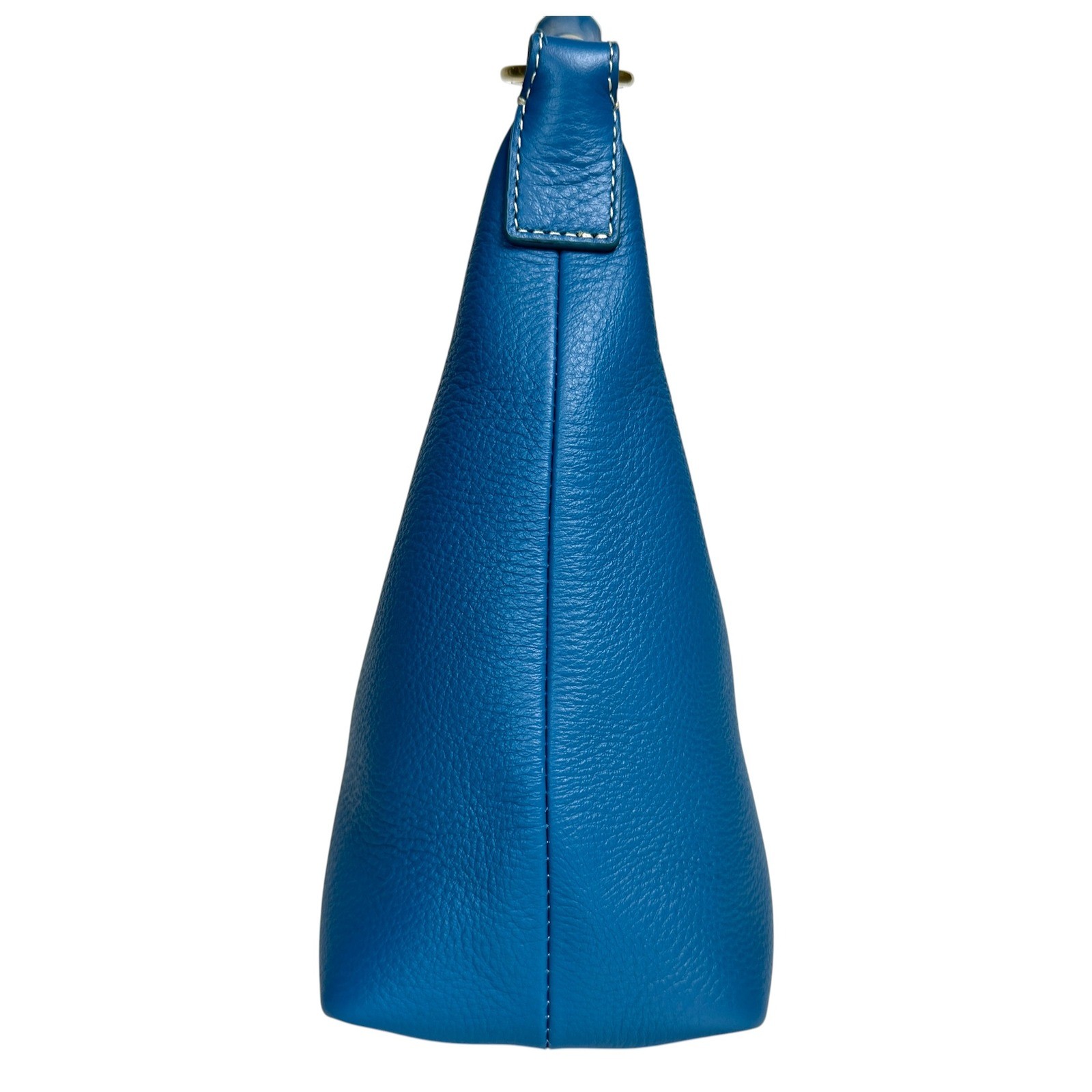 J McLaughlin Shoulder Bag Folly Pebbled Leather Bamboo Handle Blue Small Hobo